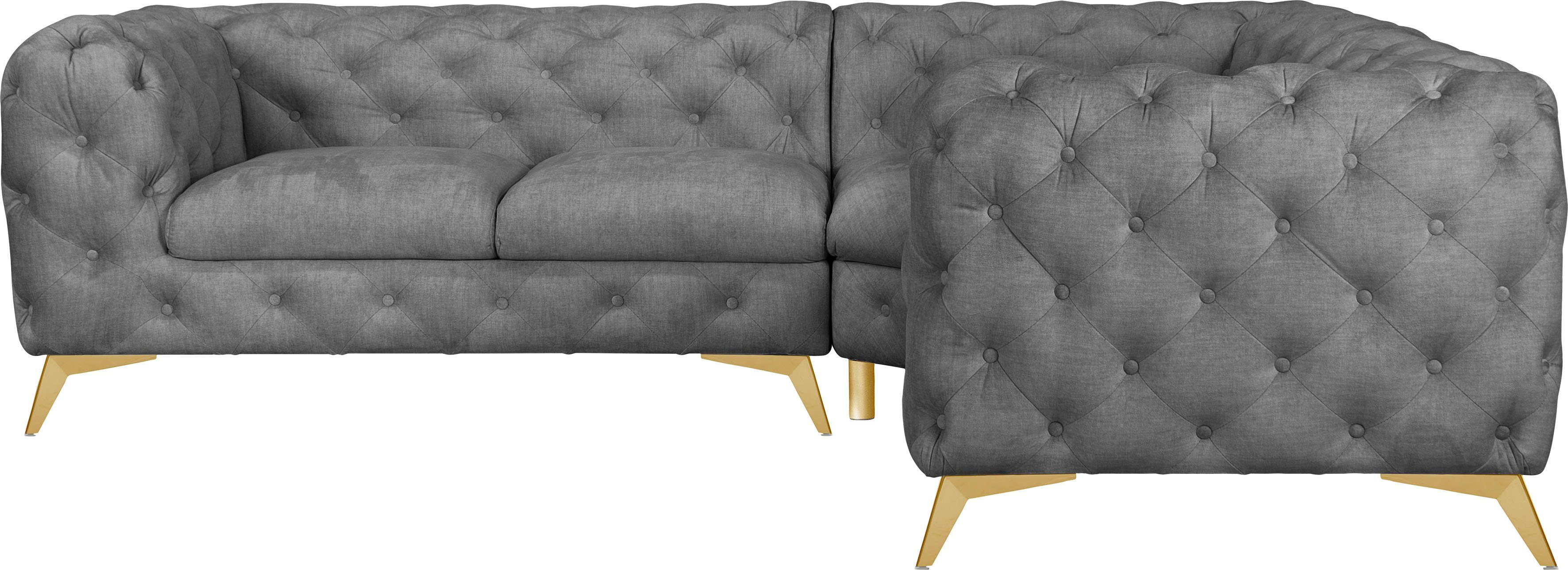 Leonique Chesterfield-bank Glynis L-vorm luxueuze capitonnage, moderne chesterfield look, kleur van de poten ter keuze