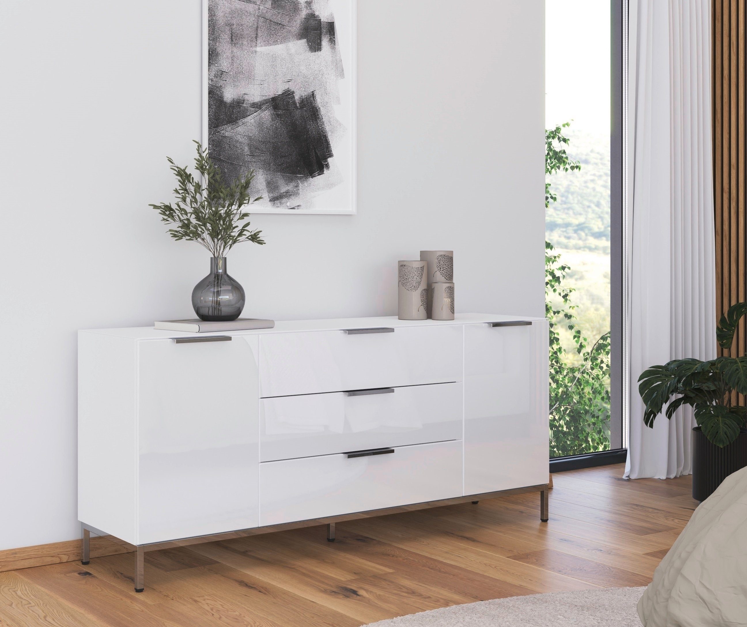 rauch Kast met laden en deuren Flipp 2-deurs, 3 lades, soft-close functie, bovenblad en glazen front