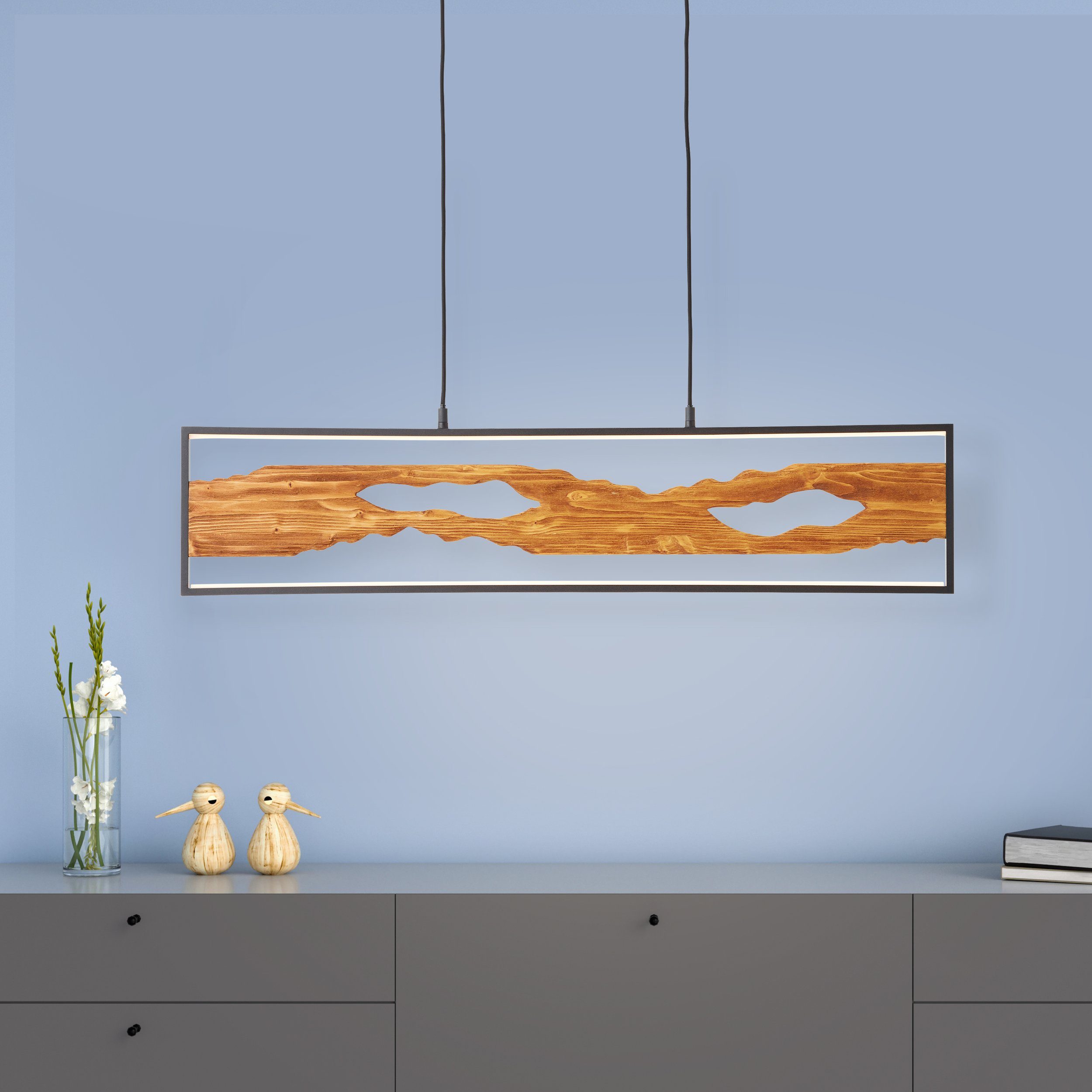 Brilliant Leuchten Led-hanglamp Chaumont Breedte 100 cm, 2300 lm, inkortbaar, Aluminium/Metaal/Hout, zwart/hout