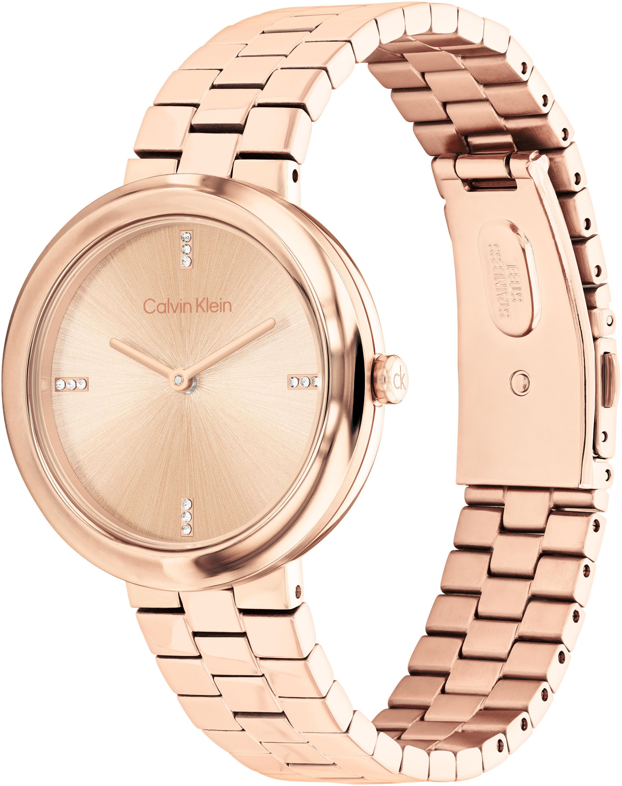 Calvin Klein Kwartshorloge Twisted bezel Polshorloge, dameshorloge, roestvrijstalen band, analoog, glasstenen