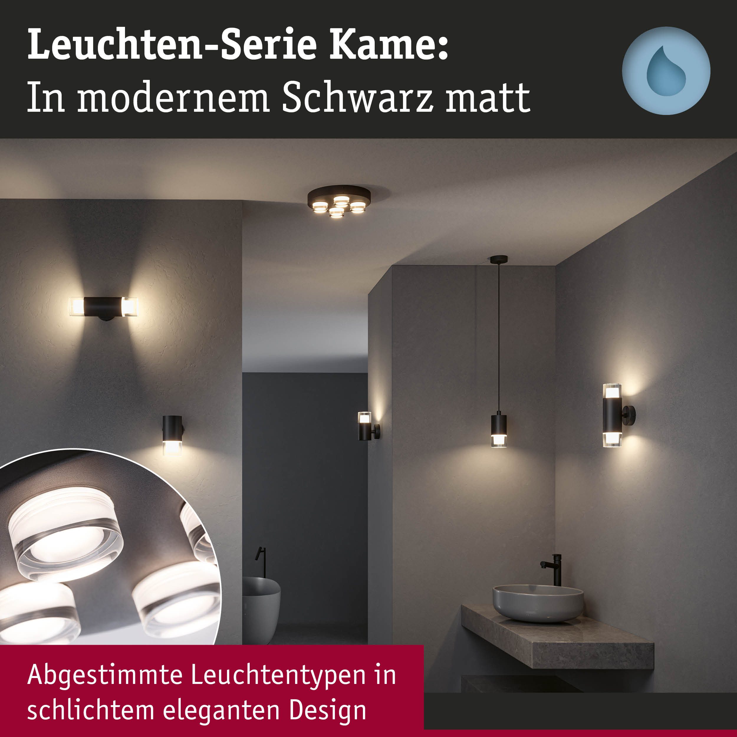 Paulmann Led-plafondlamp Selection badkamer wand-/plafondlamp Kame IP44 signal zwart 4 stuks (1 stuk)