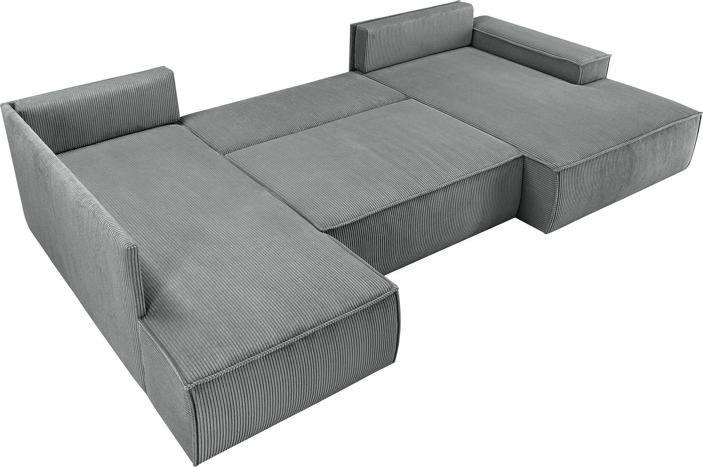 Home affaire Zithoek SHERWOOD 329 cm, U-vorm, slaapbank, Slaapfunctie met bedkist (194x139 cm), cord, vintage, fluweel