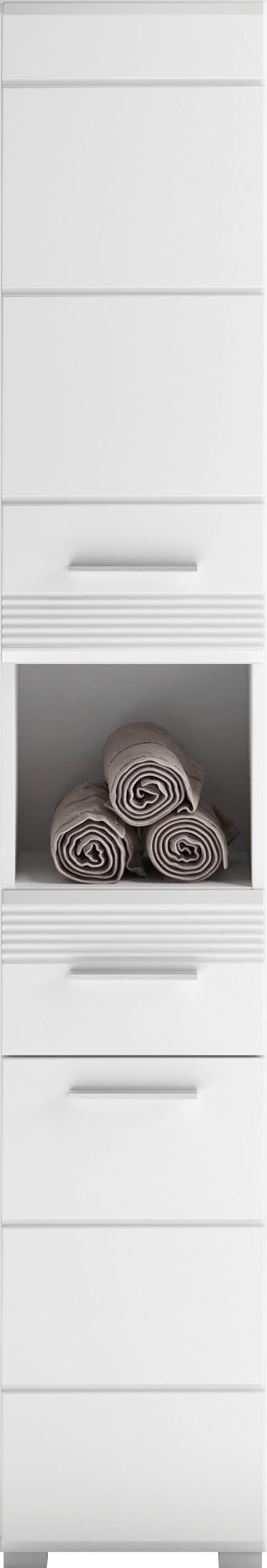 INOSIGN Hoge kast Malmö, Breedte 30 cm, 2 deuren, 1 lade, 1 open vak, MDF-front in verschillende kleuren verkrijgbaar, badkamermeubels, badkamerkast, kast, badkamer