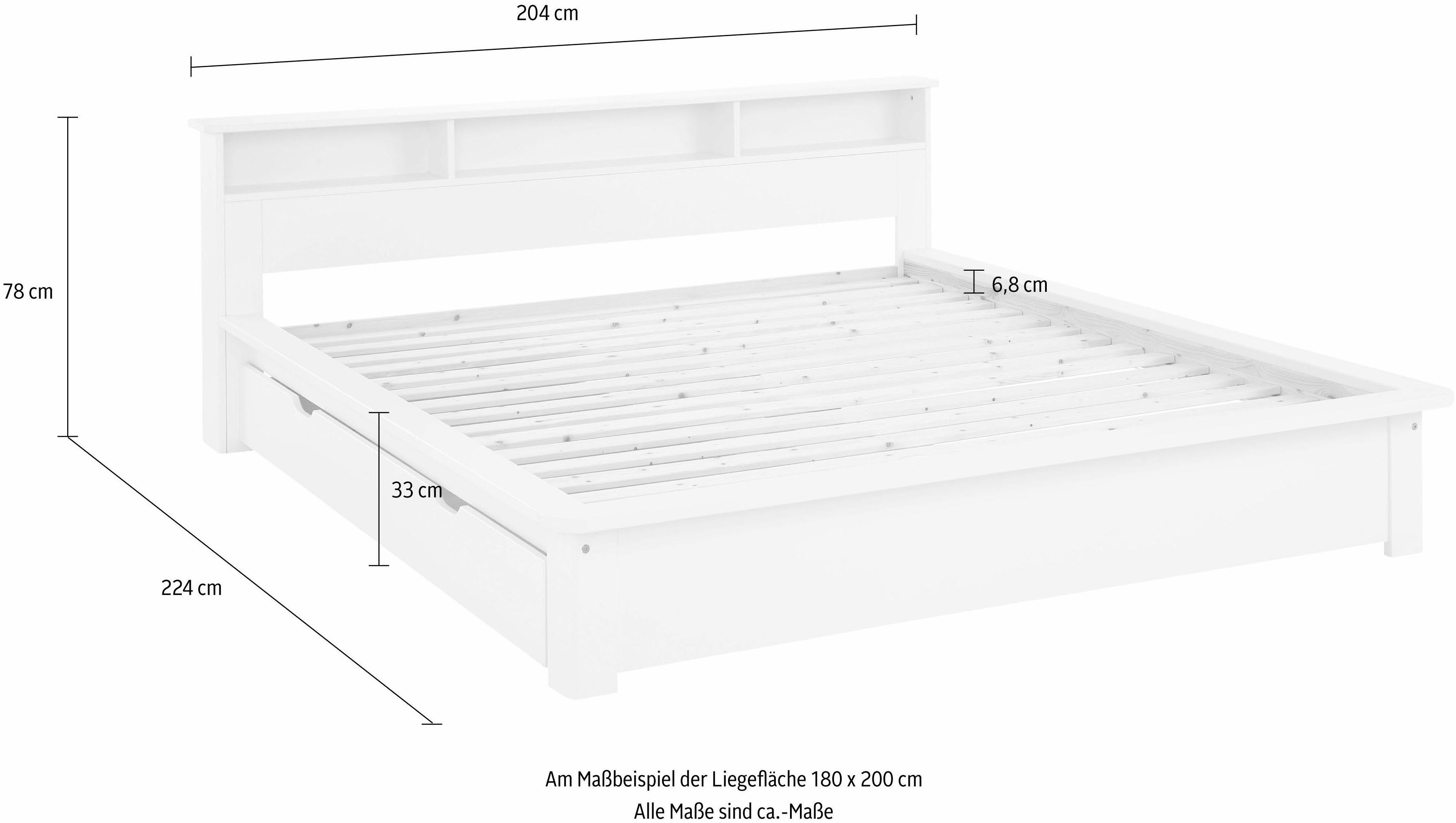 Home affaire Massief houten ledikant "KERO" BESTSELLER! Opbergruimte in het hoofdeinde gecertificeerd massief hout (grenen), optioneel met lade