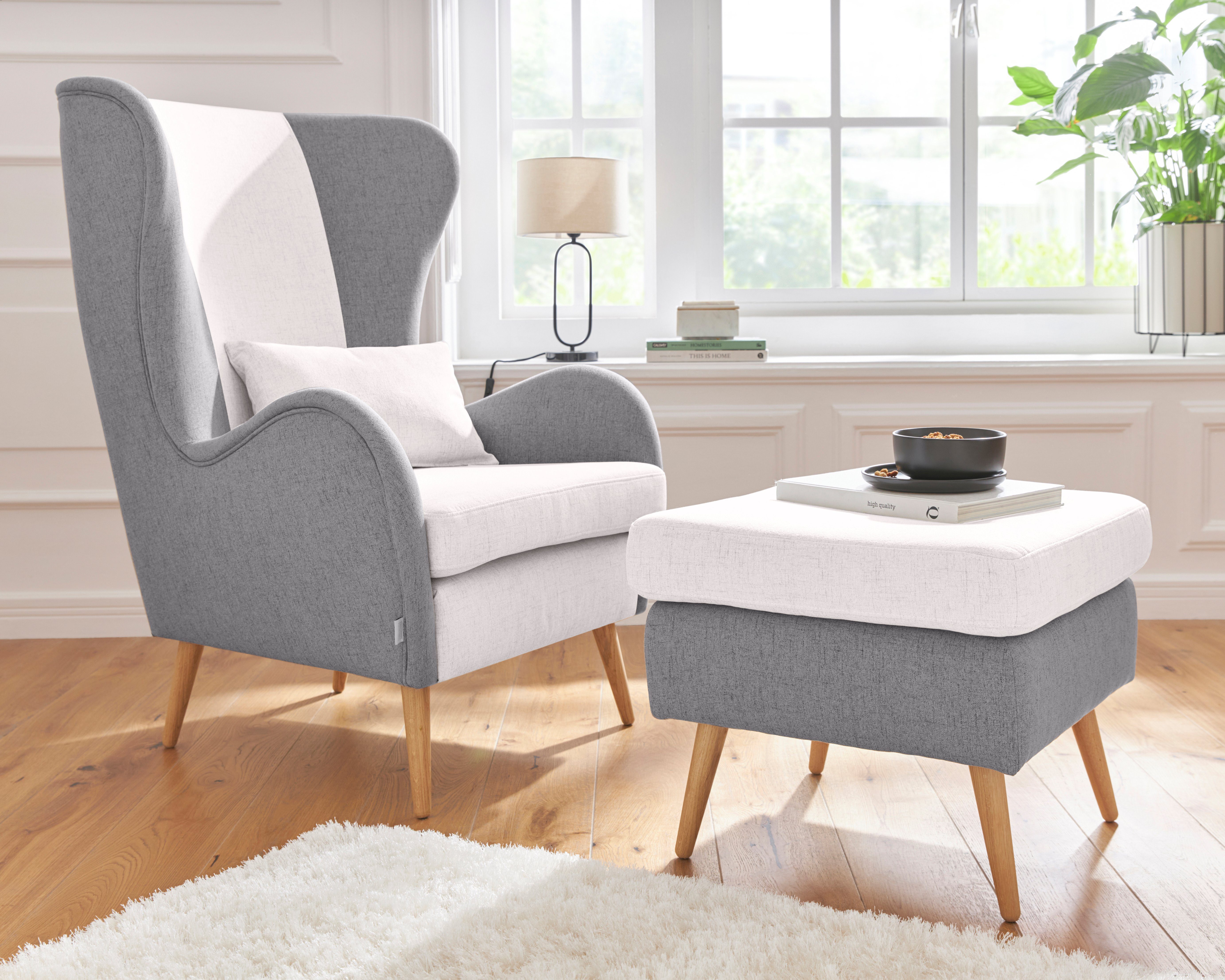 Home affaire Hocker Salla 2-kleurig, bouclé stof of fijne structuur, passend bij de fauteuil