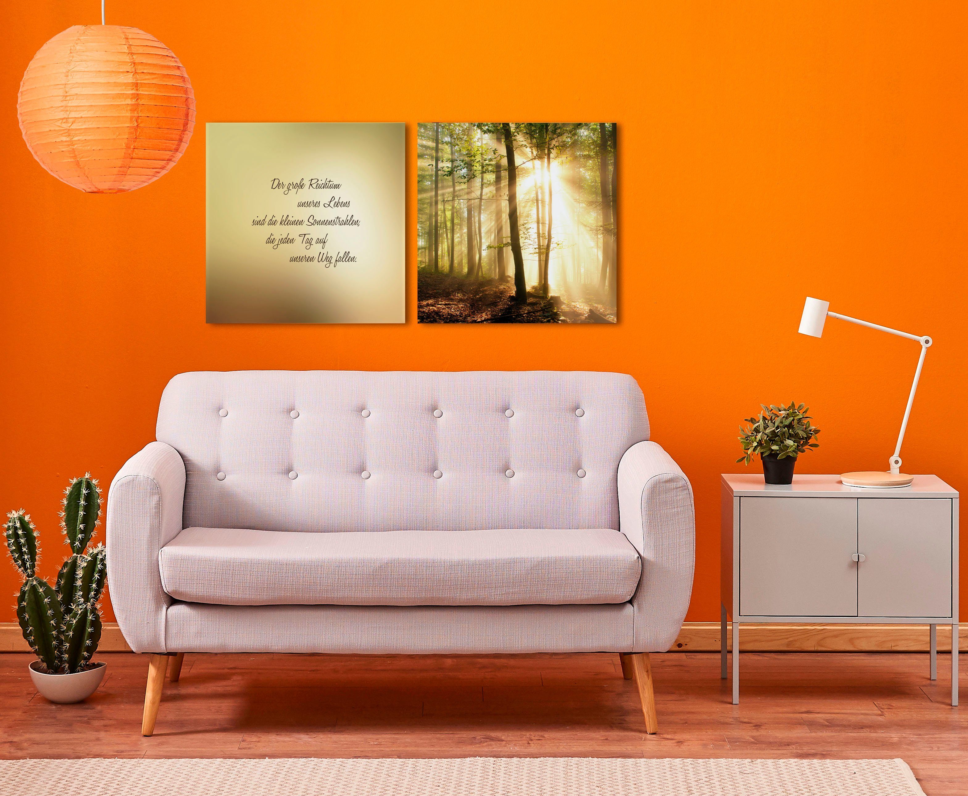 queence Artprint op linnen Zonnestralen Premium canvasstof, handgemaakt in Duitsland, uitspraak, 2-delige set (set)