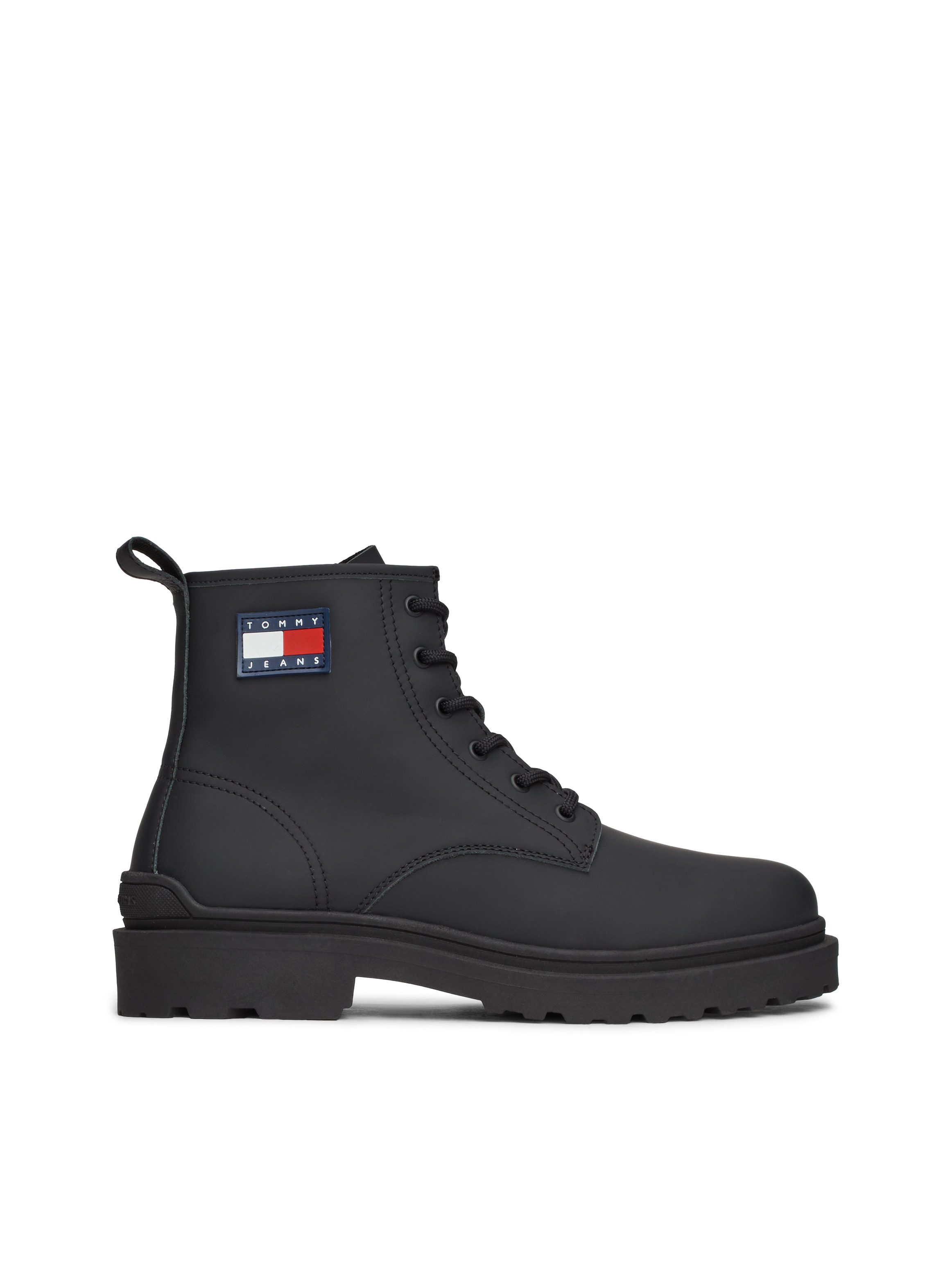 TOMMY JEANS Veterschoenen TJM LEATHER LACE UP BOOT hakken, veterschoenen met zijlogo-vlag
