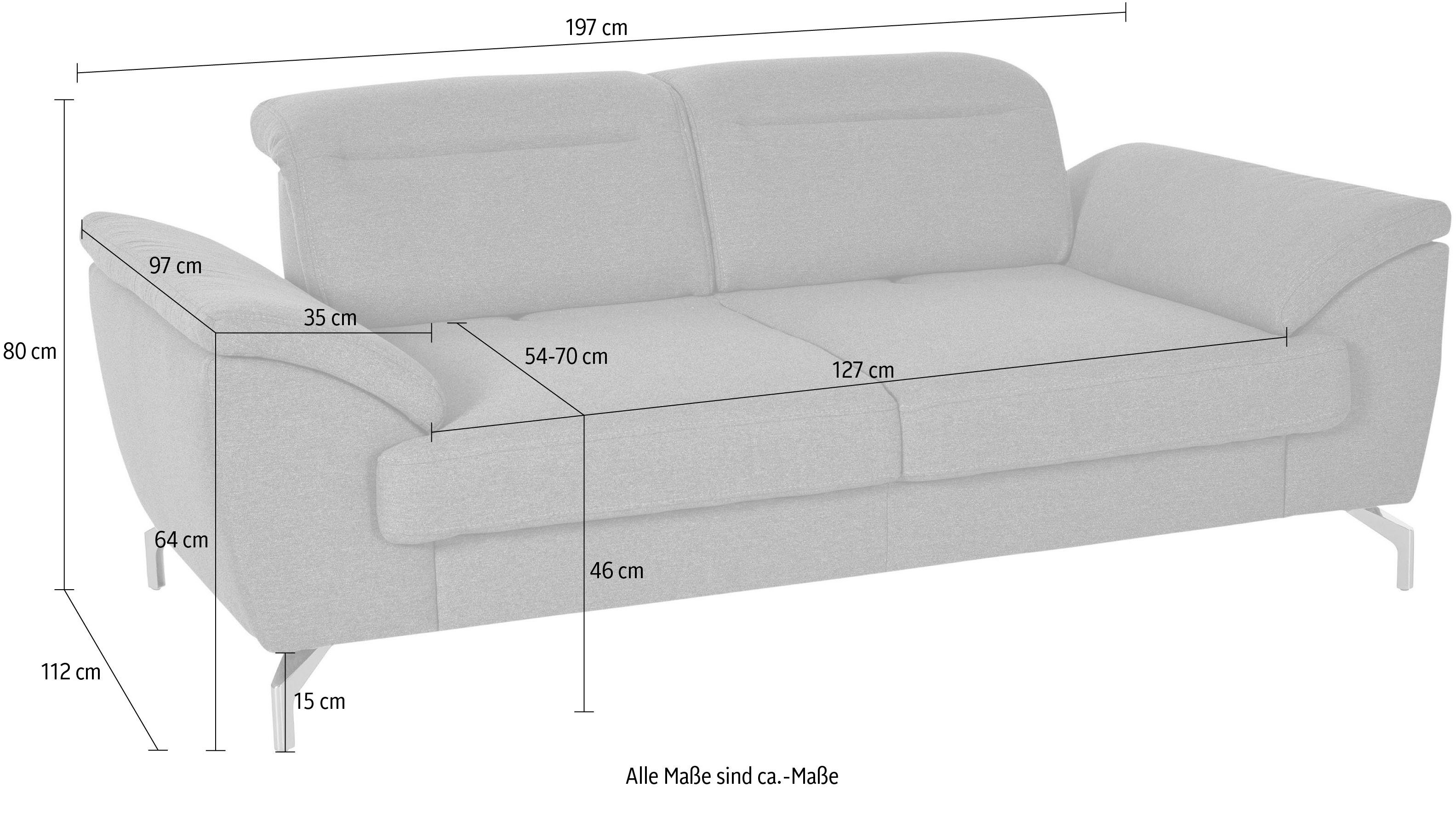 sit&more 2-zitsbank Percy 15 cm poothoogte, zitdiepteverstelling, naar keuze verstelbare hoofdsteun