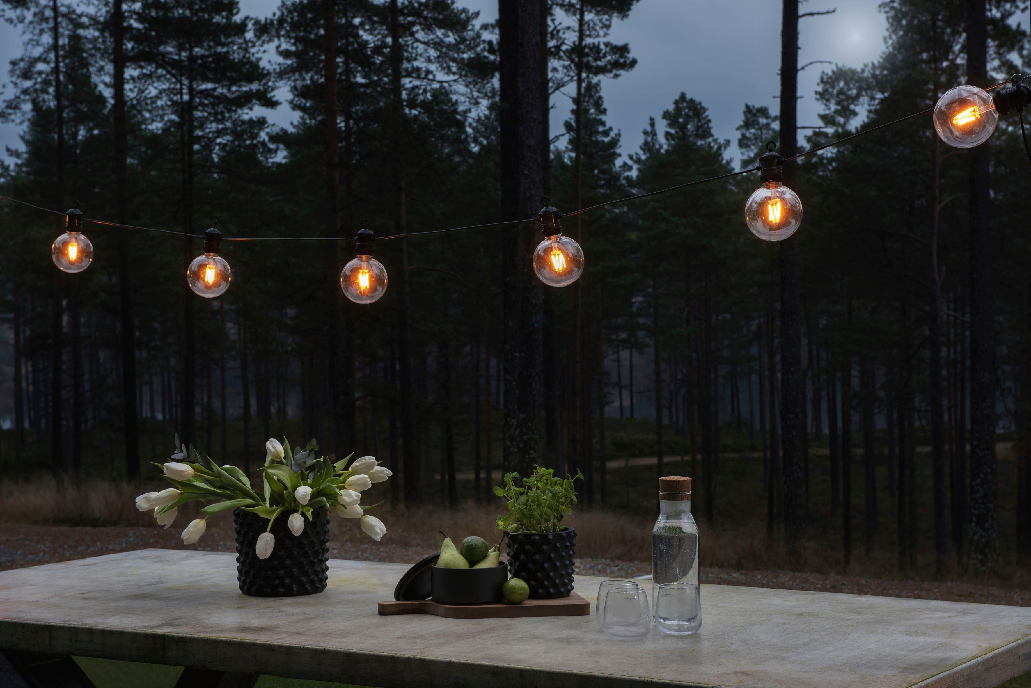 KONSTSMIDE Led-lichtsnoer LED solar biertuinketting, 10 amberkleurige diodes, timer Afstandsbediening dimbaar, 8 lichtfuncties, zonnebox oplaadbaar via USB (2 stuks)