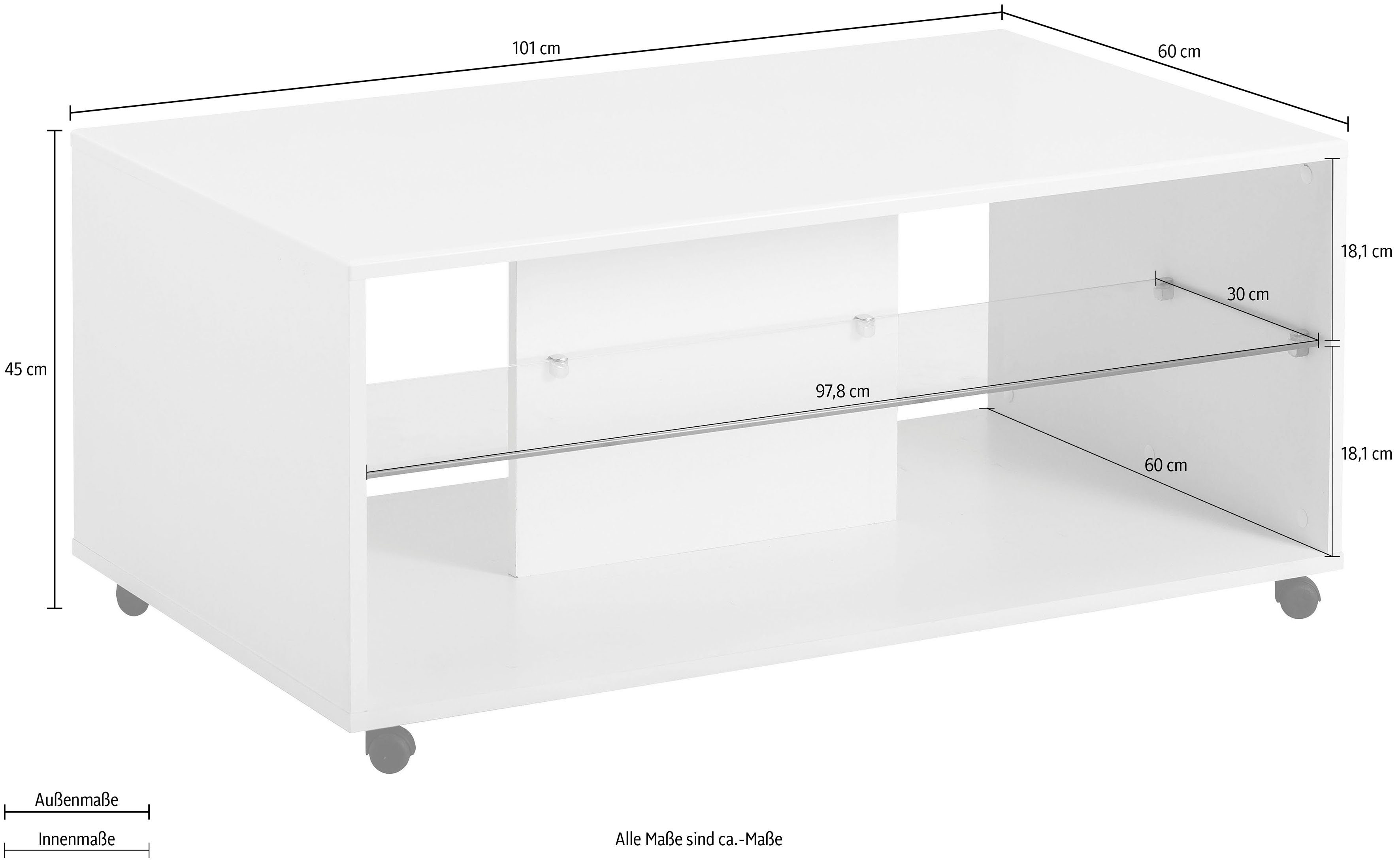 INOSIGN Salontafel Trentino Breedte ca. 101 cm, met wieltjes