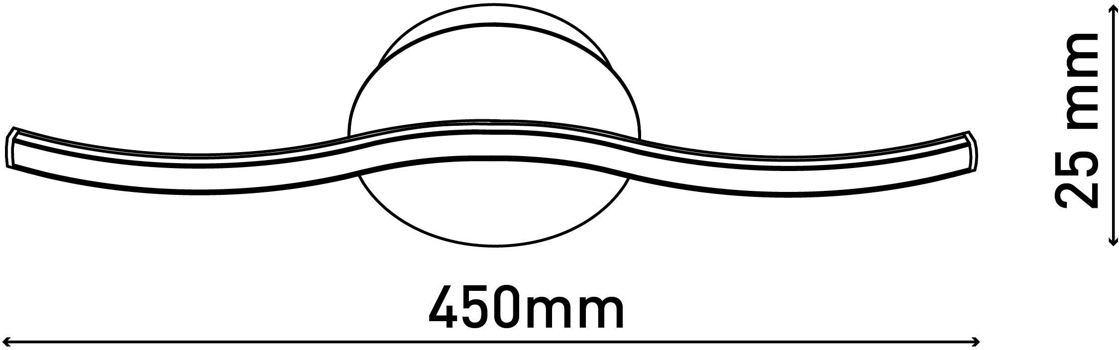 näve Led-plafondlamp Onda Plafondlamp, wandlamp warmwit, L: 45 cm, 6W, zwart-mat, IP20 (1 stuk)
