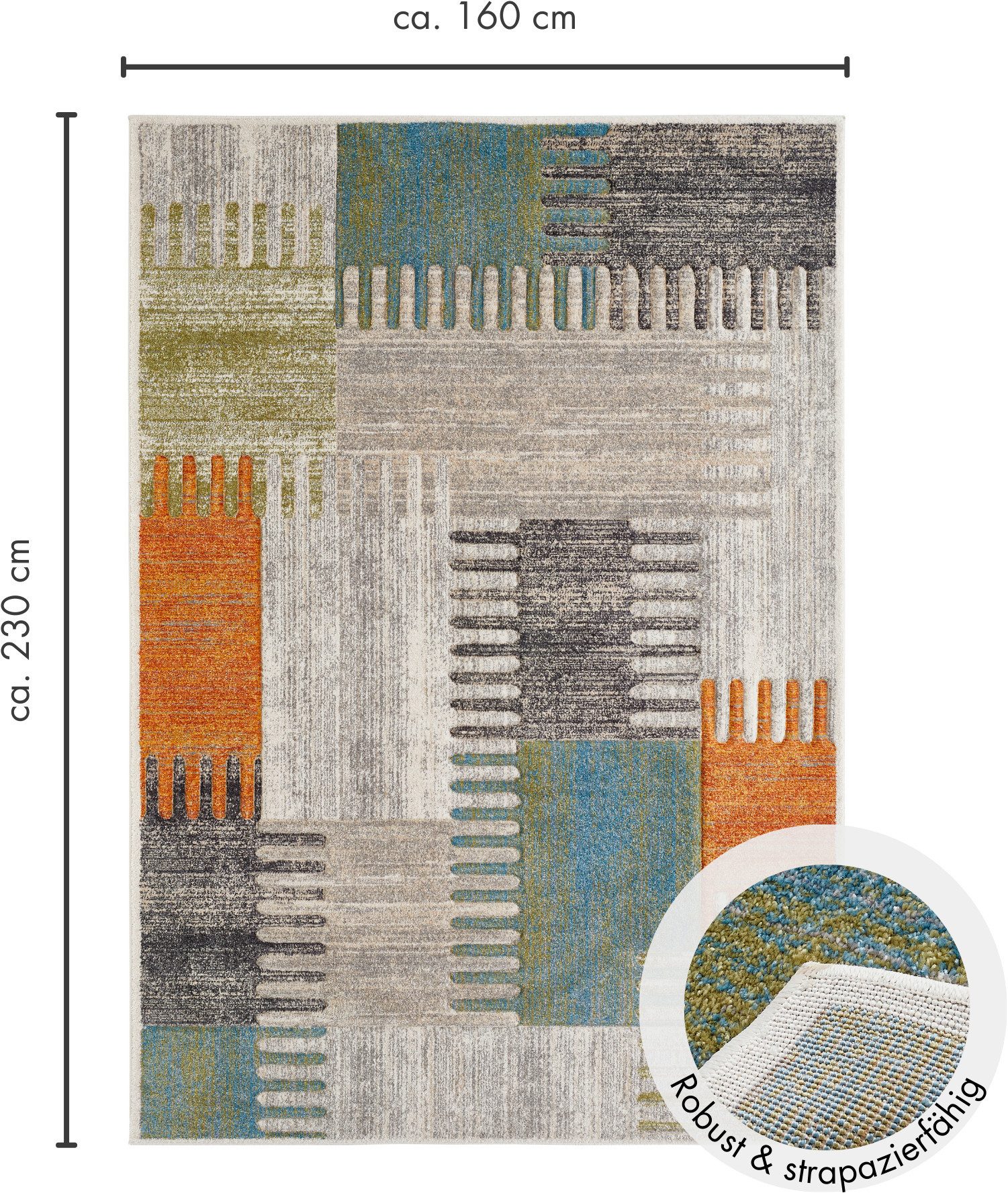 LUXOR living Vloerkleed Toronto Kortpolig, modern patchwork-ontwerp, hoog-laag structuur, woonkamer