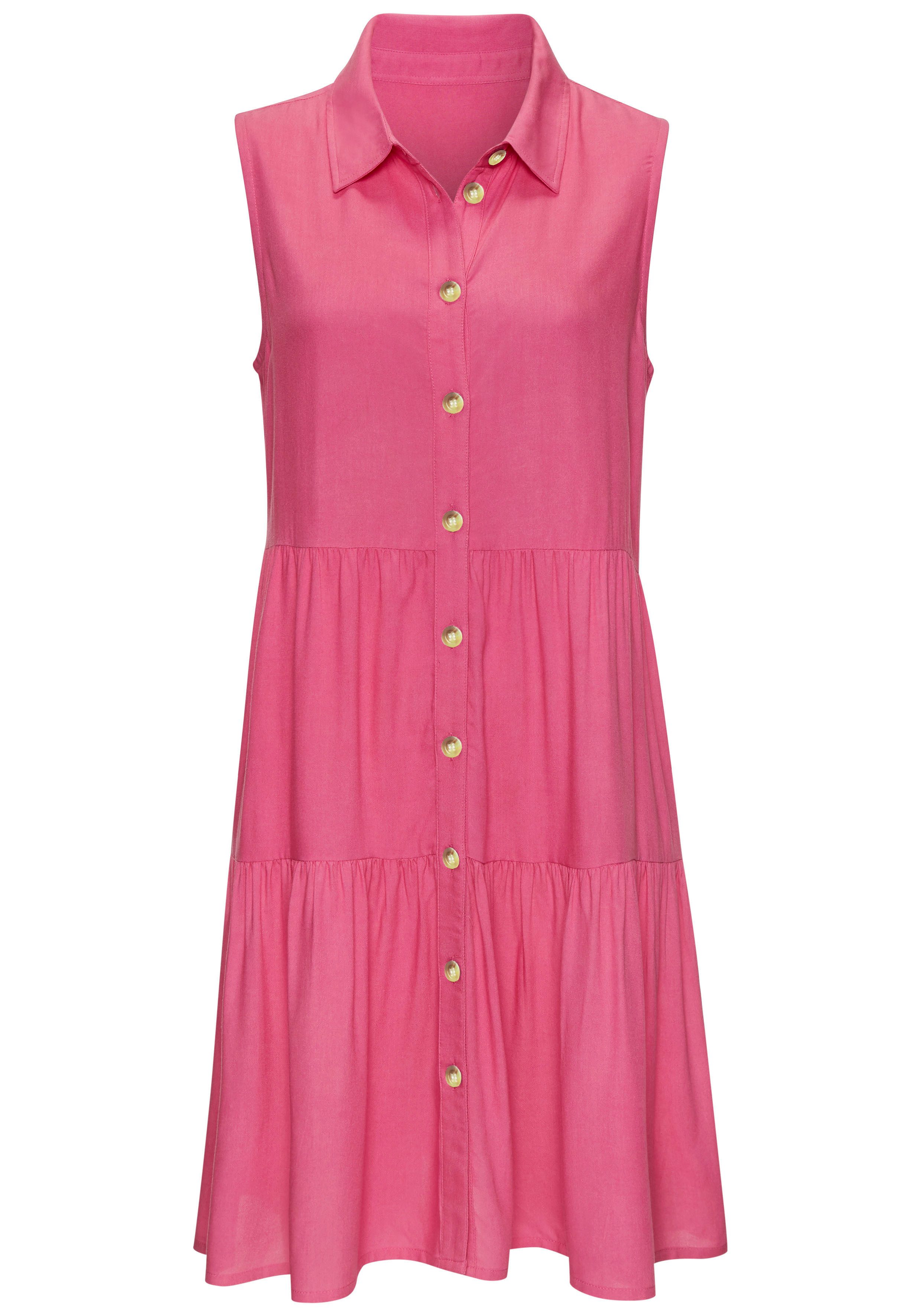 Vivance Zomerjurk van geweven viscose, blousejurk met knoopsluiting en overhemdkraag dames zomerjurken maat 38 roze