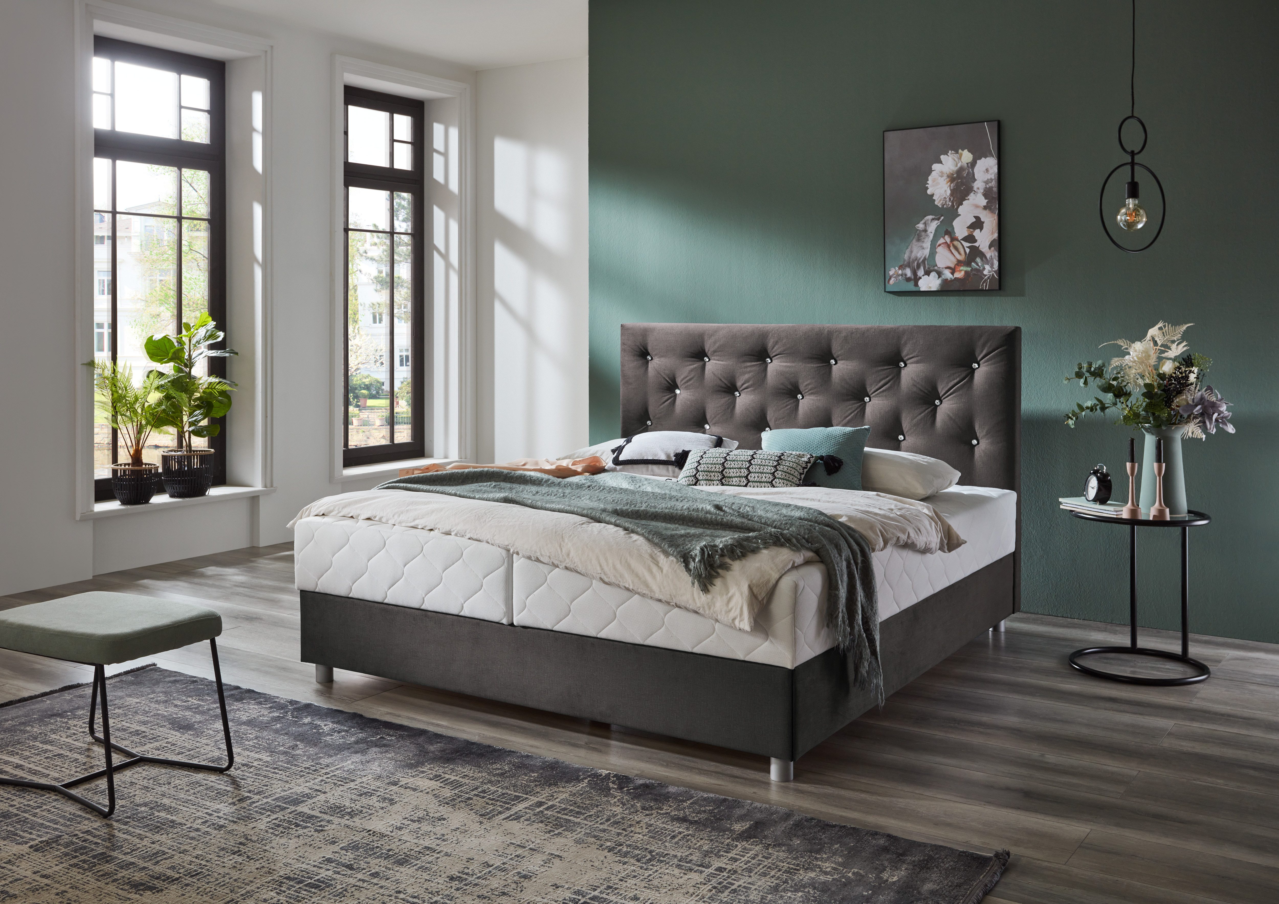 ATLANTIC home collection Boxspring Celia met pocketveringsmatras, bedkist en strassteentjes