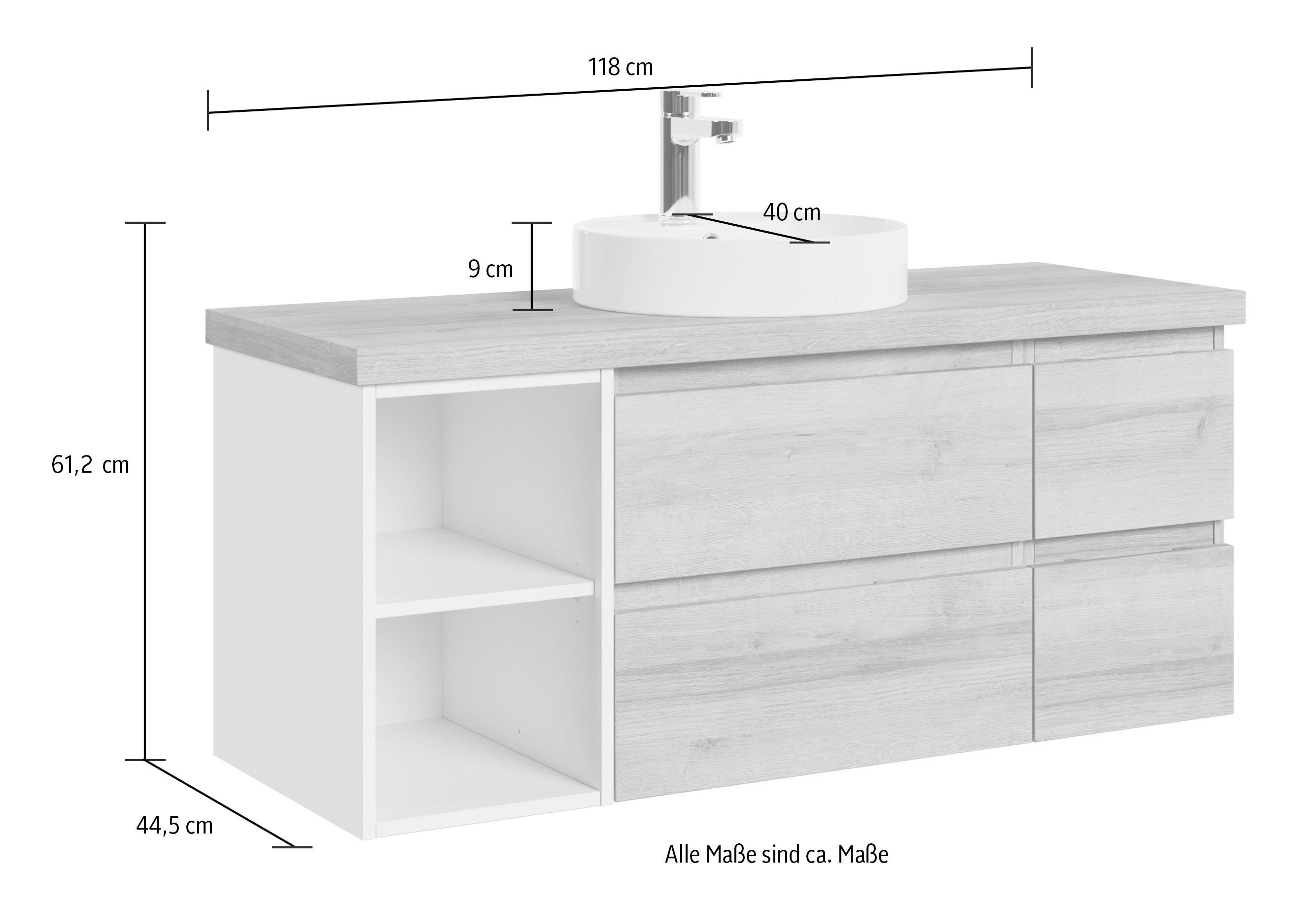 Saphir Wastafelonderkast Serie 4035 keramieken opzetwasbak met onderkast, 118 cm breed