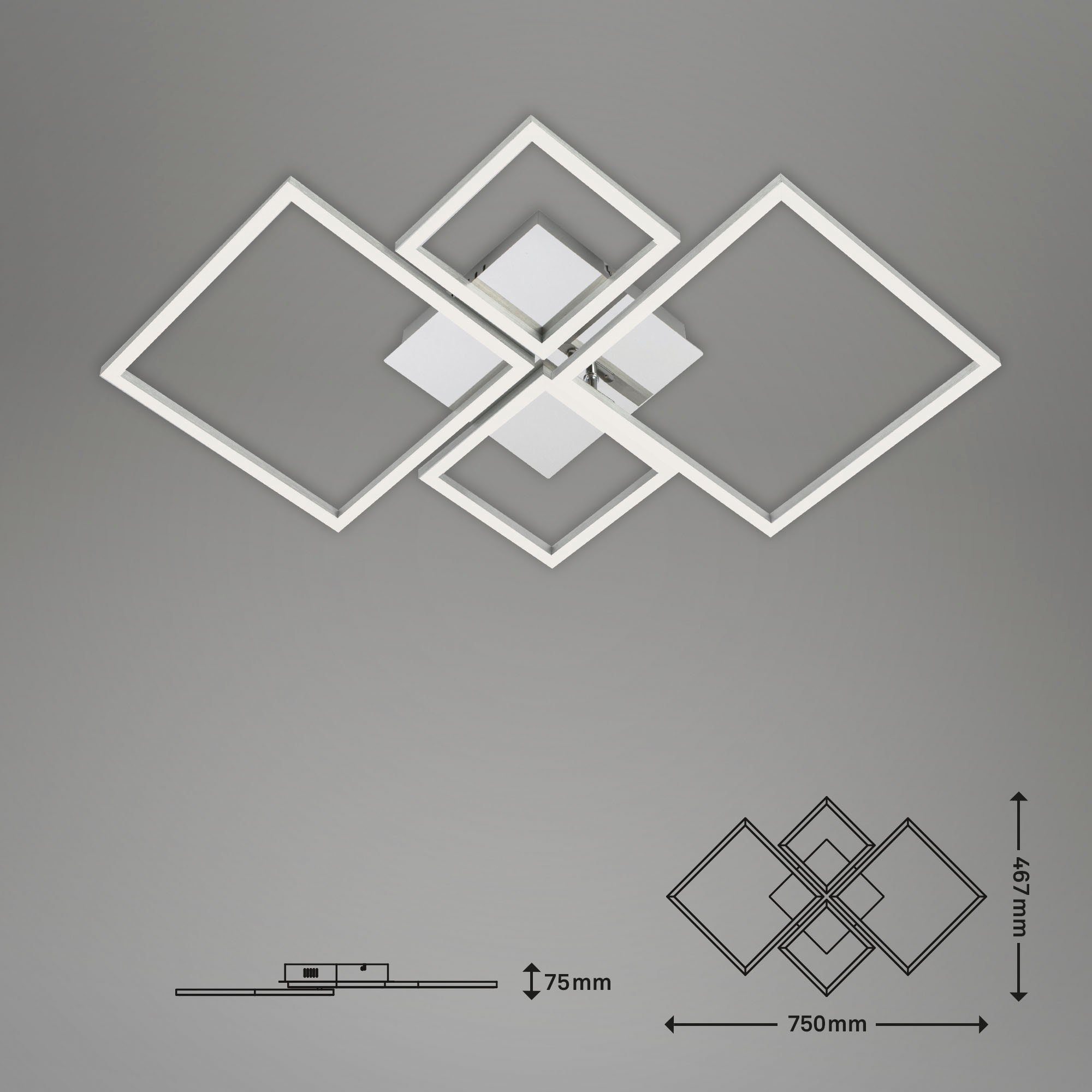 Briloner Leuchten Led-plafondlamp 3093018 FRAME Plafondlamp, 75x46,7x7,5cm, Chroom-Alu, Woonkamer, Slaapkamer