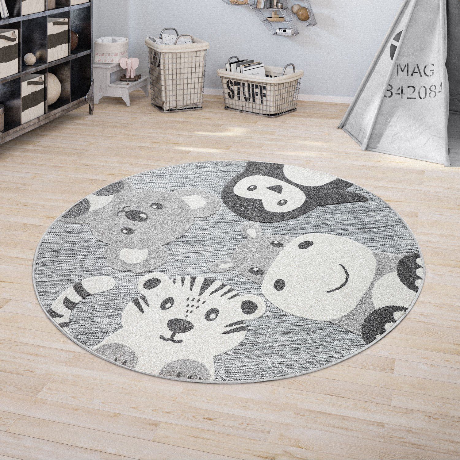 Paco Home Kindervloerkleed Tweet 461 Platweefsel met reliëfeffect, motief dieren, geschikt voor buiten