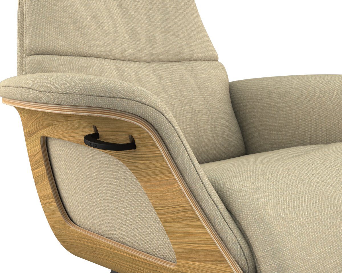 FLEXLUX Relaxfauteuil Clement relaxstoel, gestoffeerde stoel, ligstoel, TV-stoel, Rug- & hoofdsteunverstelling, draaibaar, armleuning eik, zwart voet
