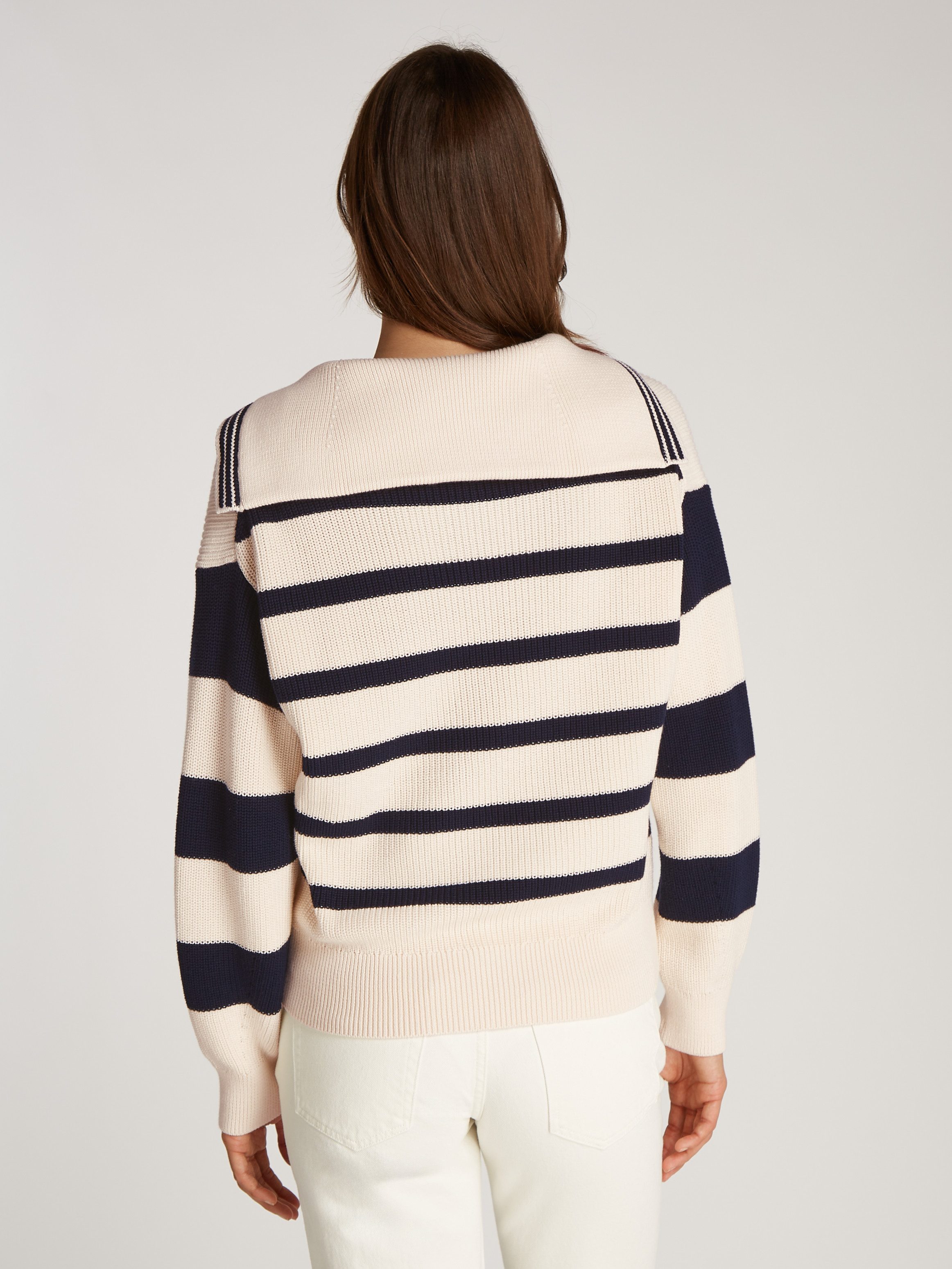 Tommy Hilfiger Trui met polokraag CO CARDI STITCH OPEN POLO SWT LS met parelvangpatroon polokraag logo-borduursel
