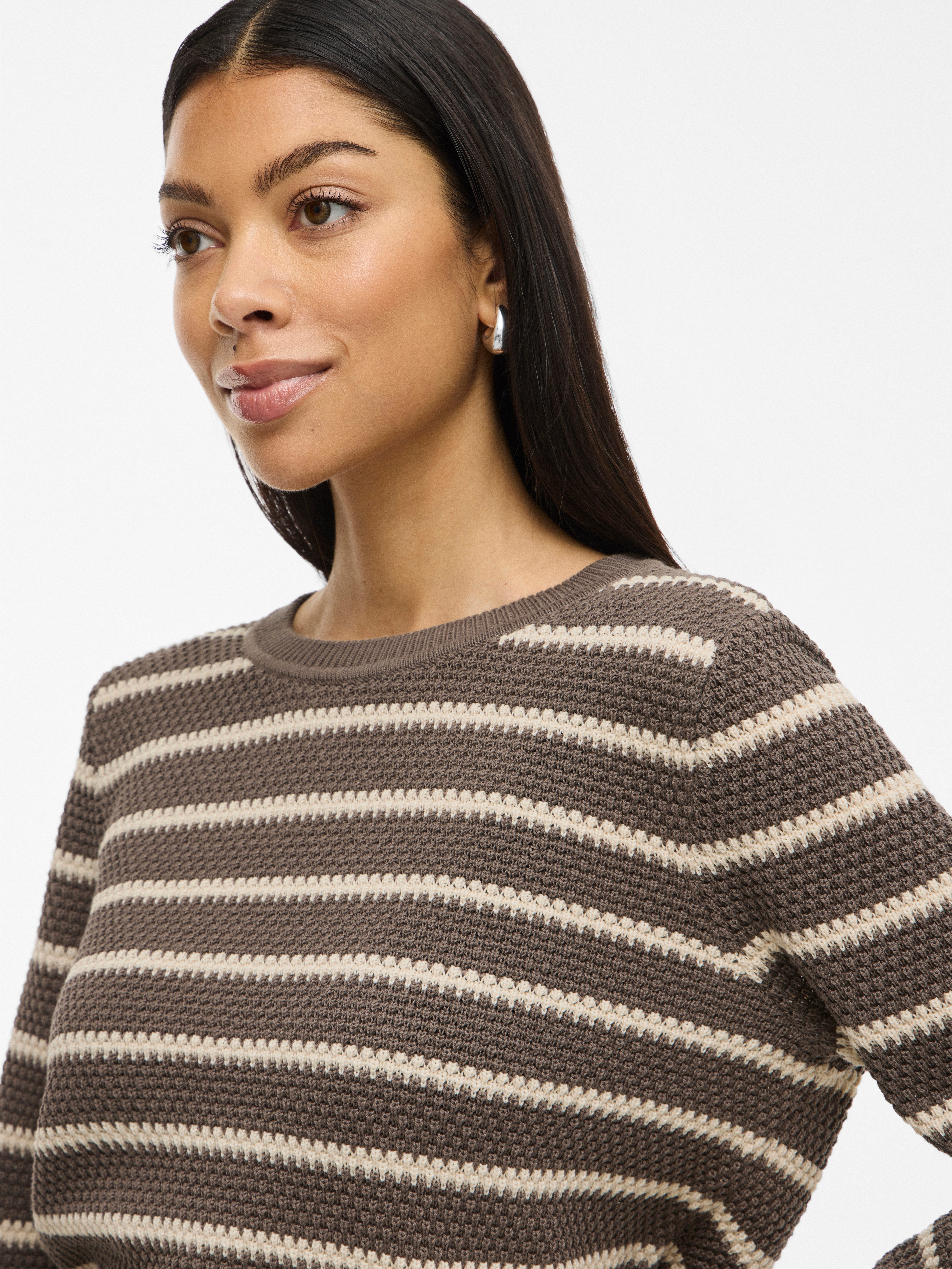 Vila Trui met ronde hals VIDALO O-NECK L/S STRIPE KNIT TOP- NOOS
