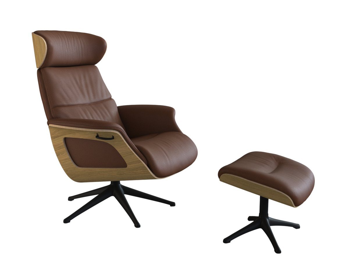 FLEXLUX Relaxfauteuil Clement relaxstoel, gestoffeerde stoel, ligstoel, TV-stoel, Rug- & hoofdsteunverstelling, draaibaar, armleuning eik, zwart voet