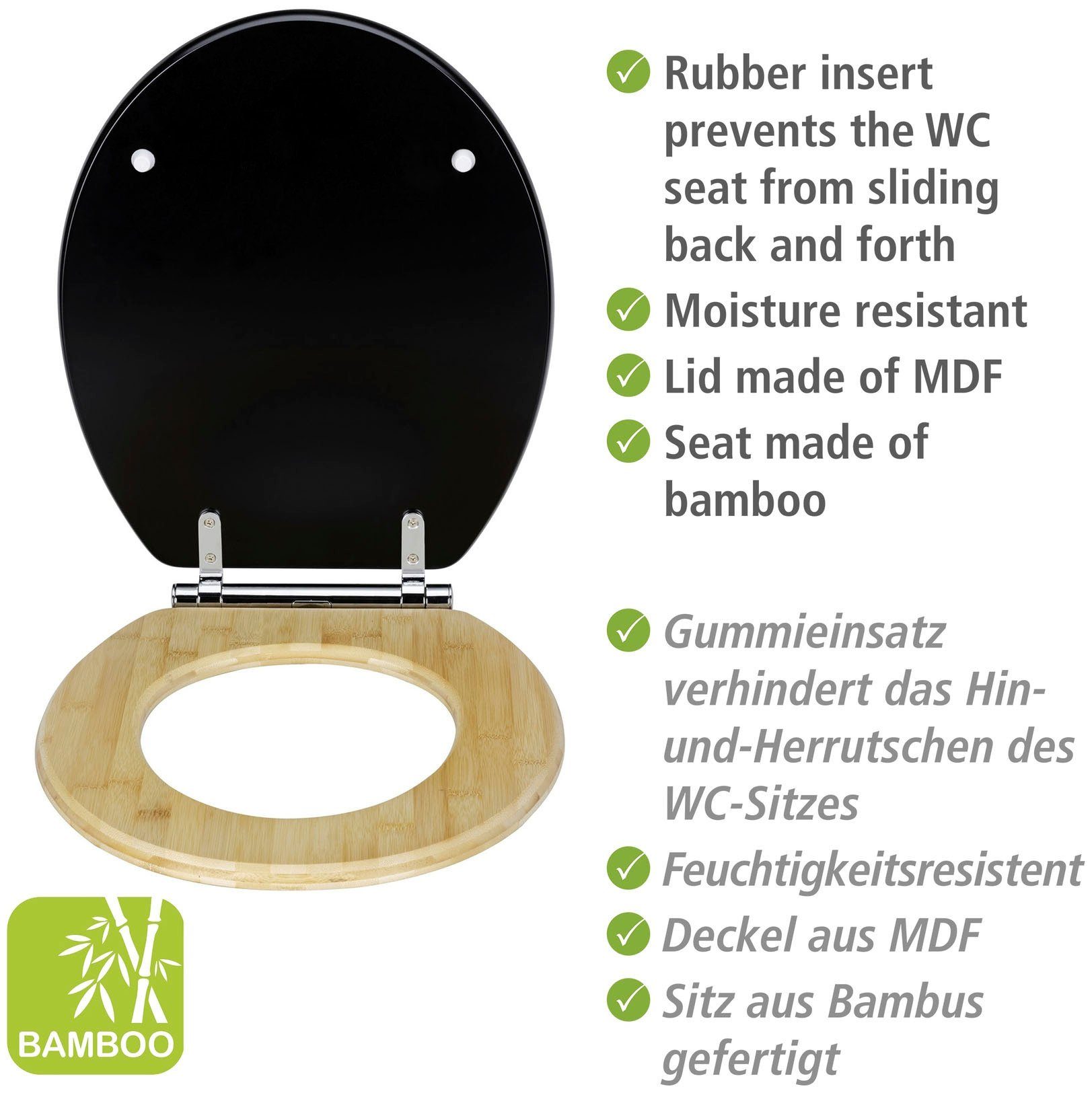 WENKO Toiletzitting Bambusa van mdf en bamboe, met afdaalautomatiek