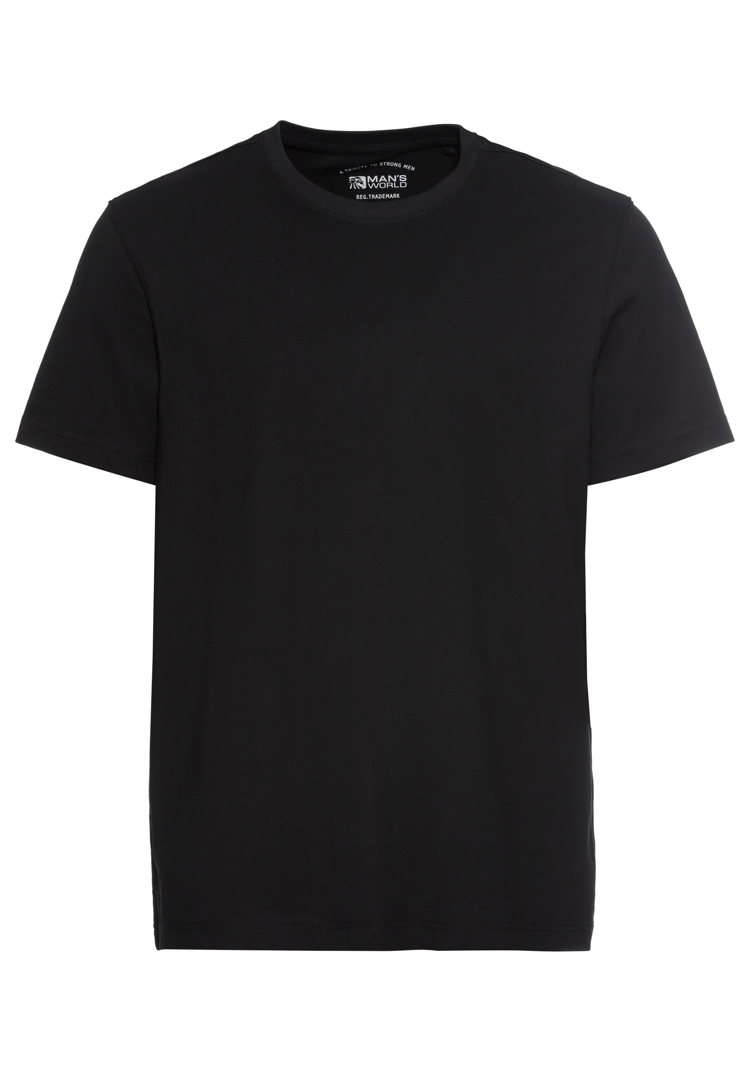 Man's World Shirt met ronde hals Korte mouw, effen kleur, ronde hals, van katoen(2-delig, Set van 2)