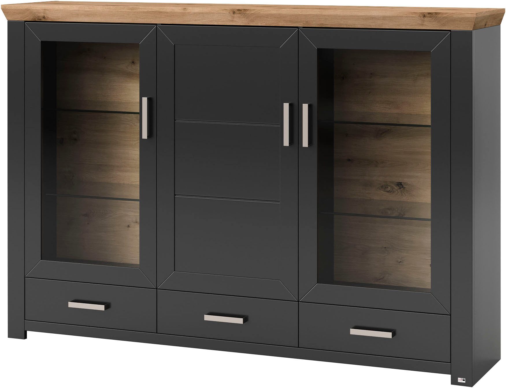 set one by Musterring Highboard York Type 57, met glazen deuren, veel opbergruimte, verlichting optioneel, B 184 cm
