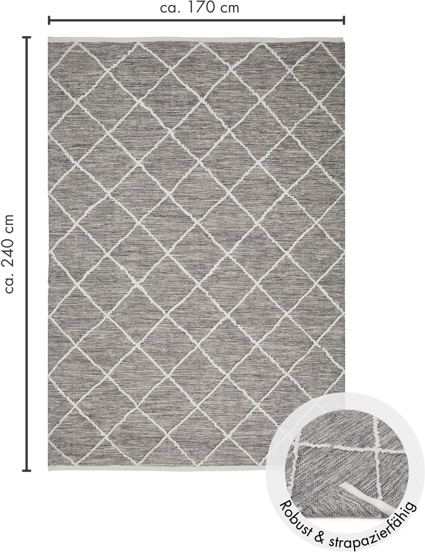LUXOR living Vloerkleed Pantin Handgeweven, platweefsel, puur katoen, met de hand geweven, geruit design