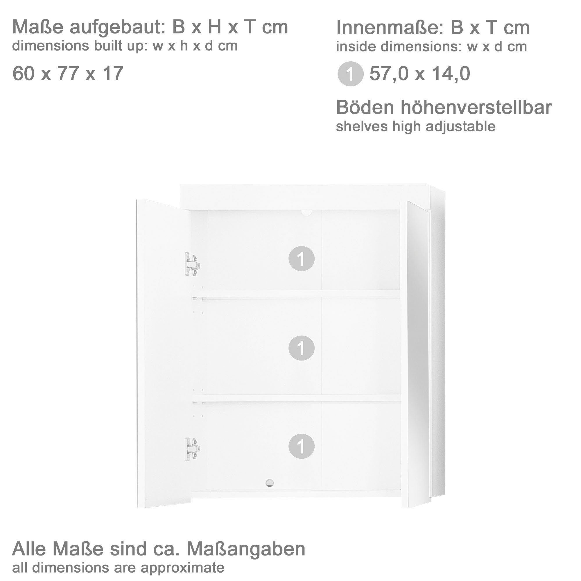 INOSIGN Spiegelkast Avena Badkamerkast optioneel met LED-verlichting - (B/D/H) 60/17/77 cm