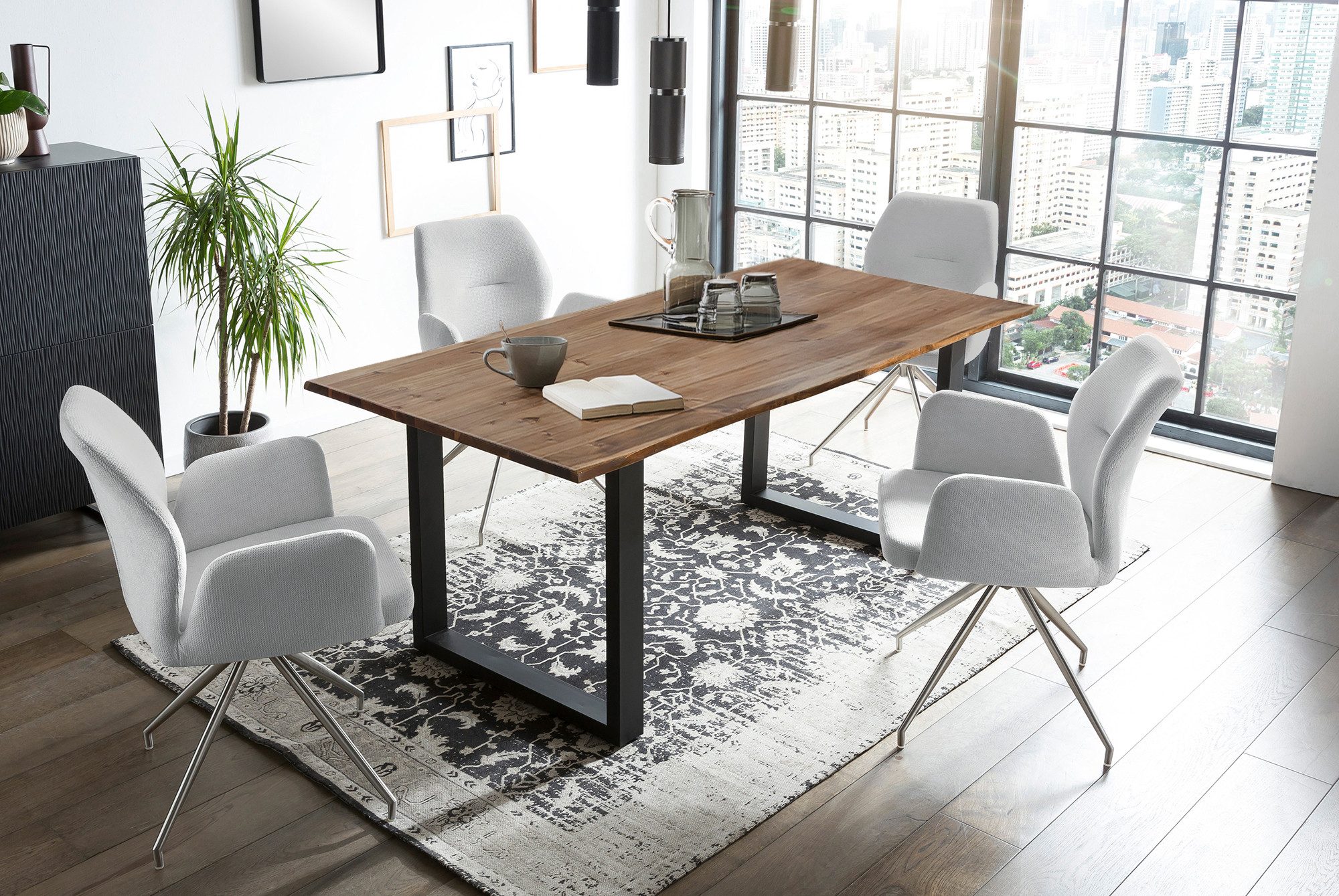 SalesFever Eethoek Tafelblad behandeld met OSMO hardwasolie in zijdeglans afwerking (set, 5-delig) eethoeken grijs