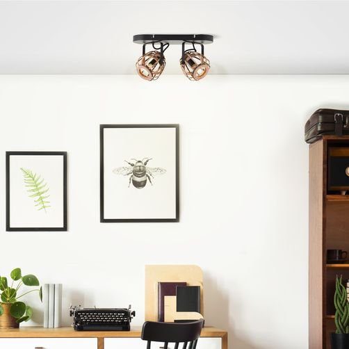 Brilliant Leuchten Plafondspot Nikka 2-vlamig, 20 cm hoogte, 36 cm breedte, e14, metaal/rattan, zwart/natuur (1 stuk)