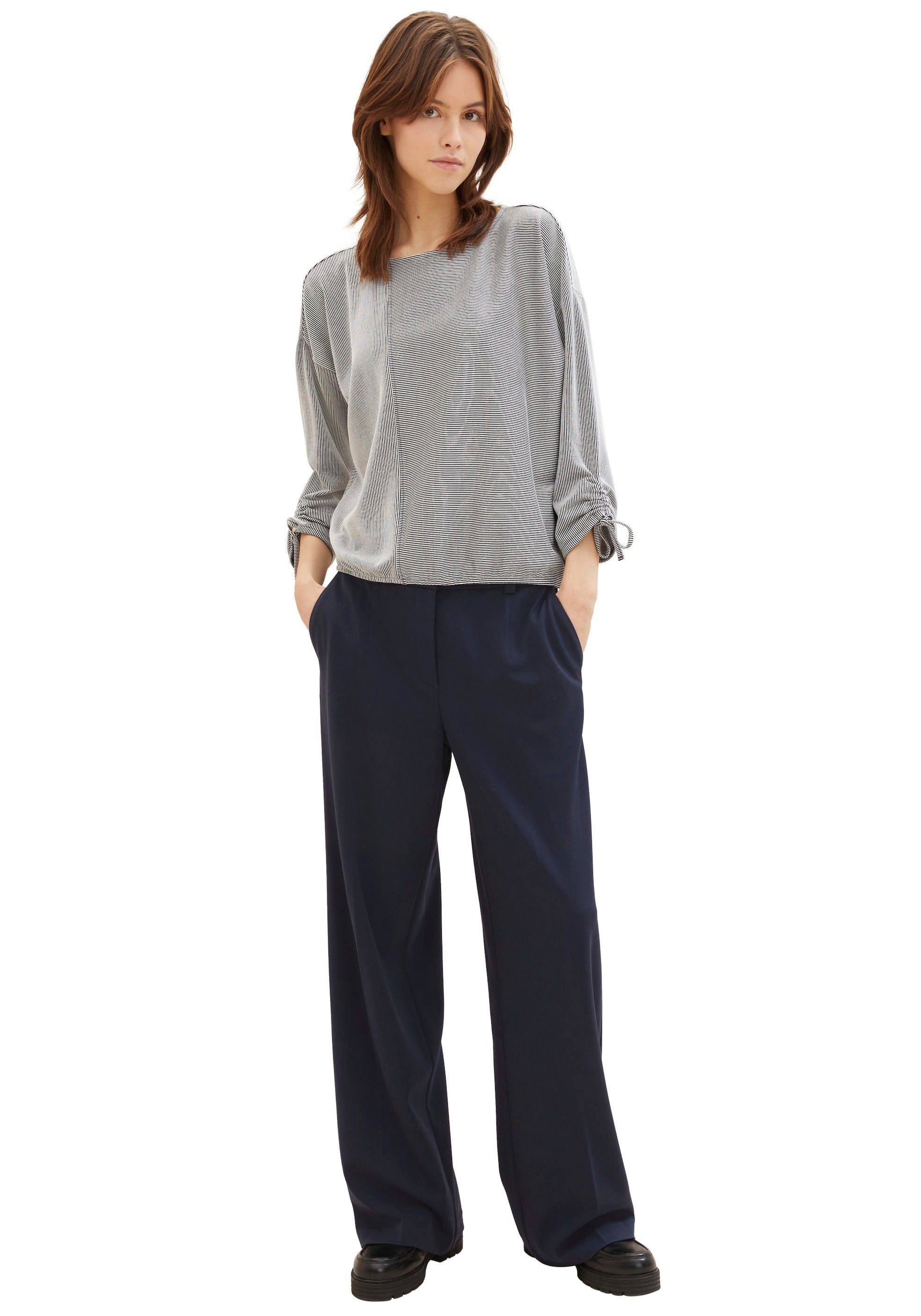 Tom Tailor Denim Shirt met 3 4 mouwen in fijne rib-look