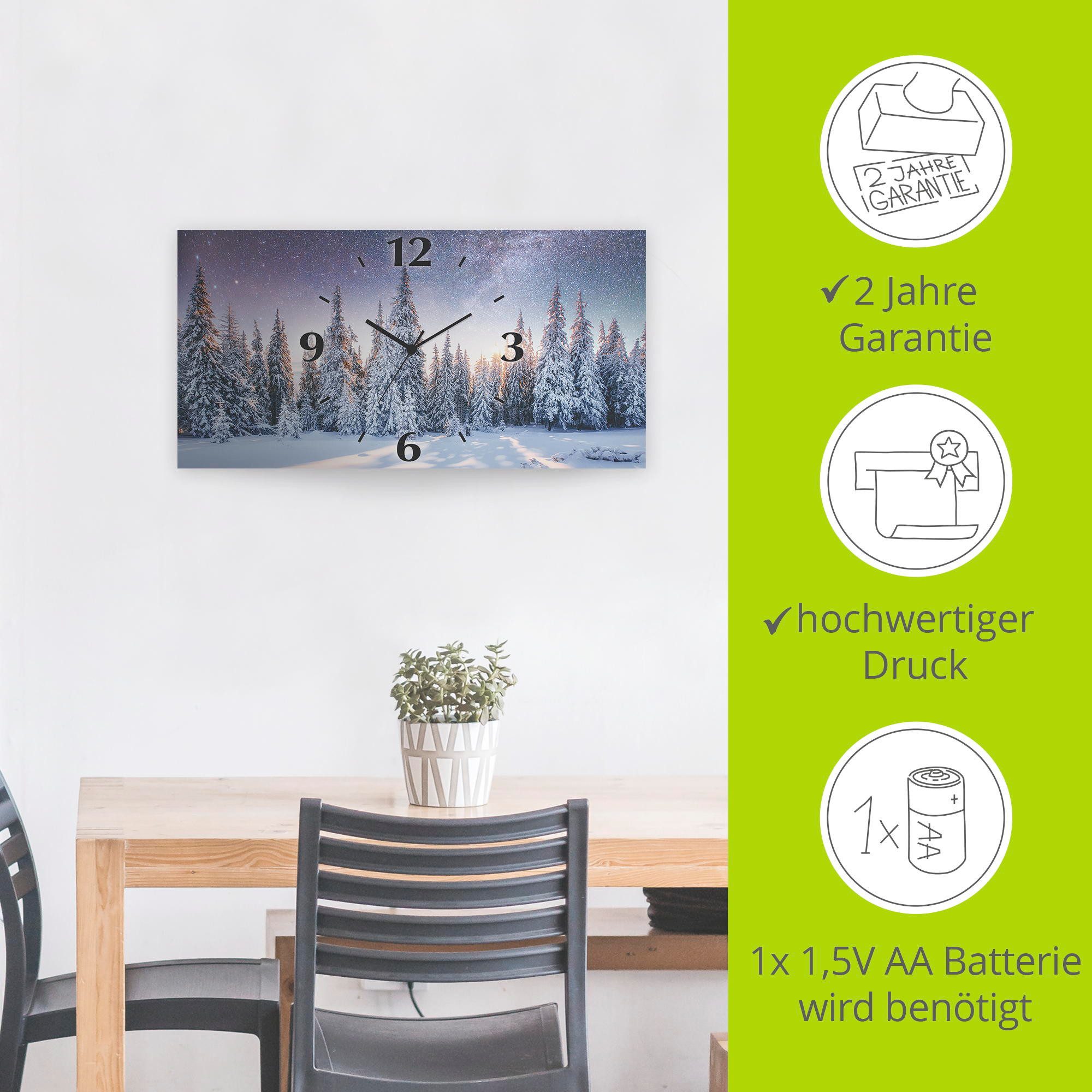 Artland Wandklok Dennenbos in de sneeuw 3d-look geschulpt, met kwarts- of radiografisch uurwerk, verschillende maten