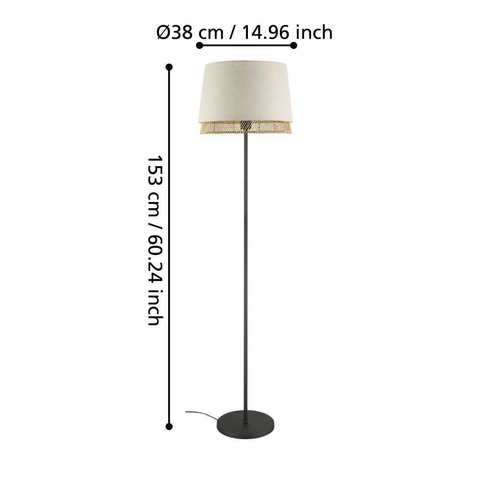 EGLO Staande lamp TABLEY Vloerlamp, metaal in zwart, bamboe en linnen, E27 fitting, 150 cm (1 stuk)