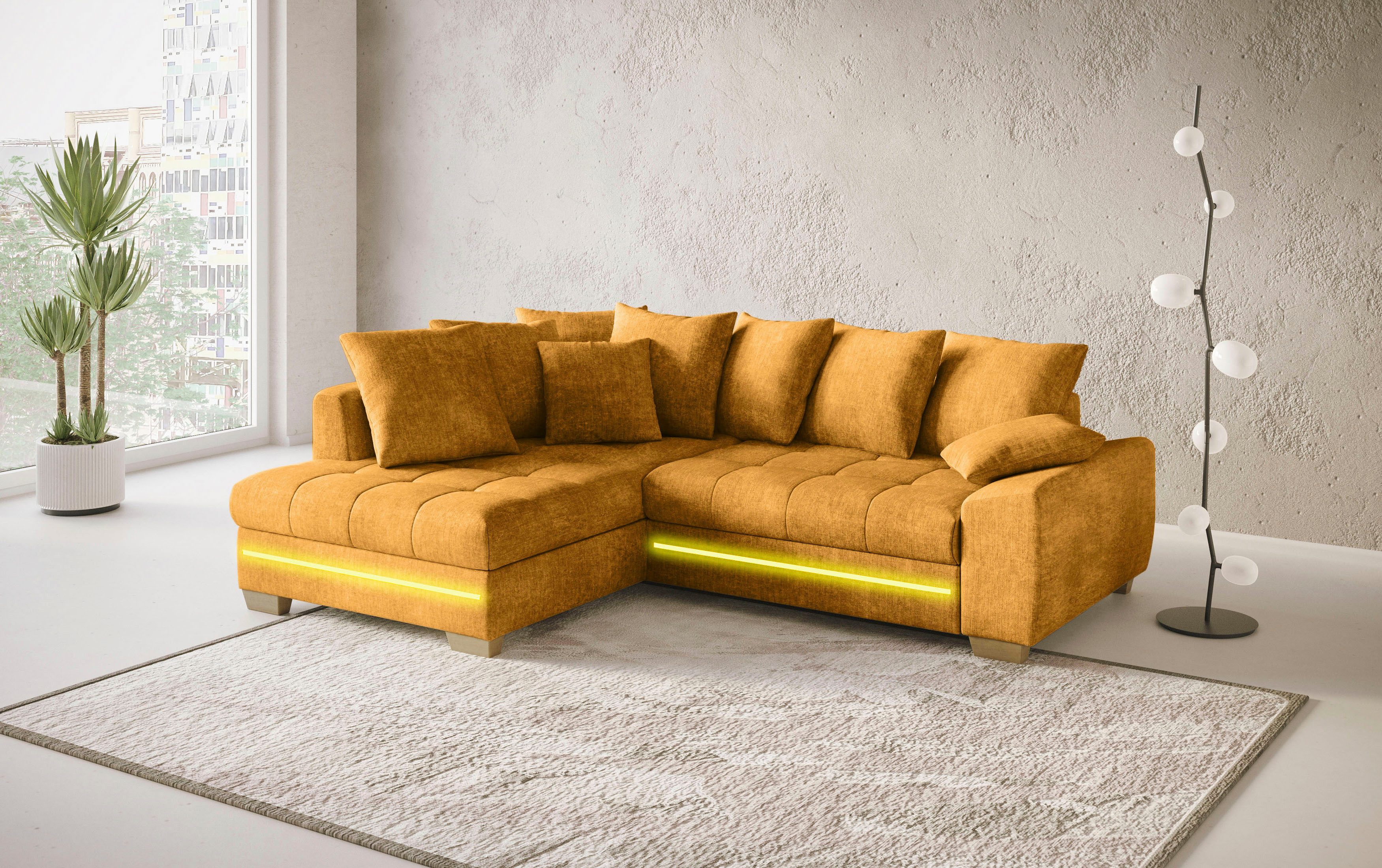 Mr. Couch Hoekbank Nikita II, L-vorm met rgb-led verlichting, optioneel met bed, bedlade, koudschuim