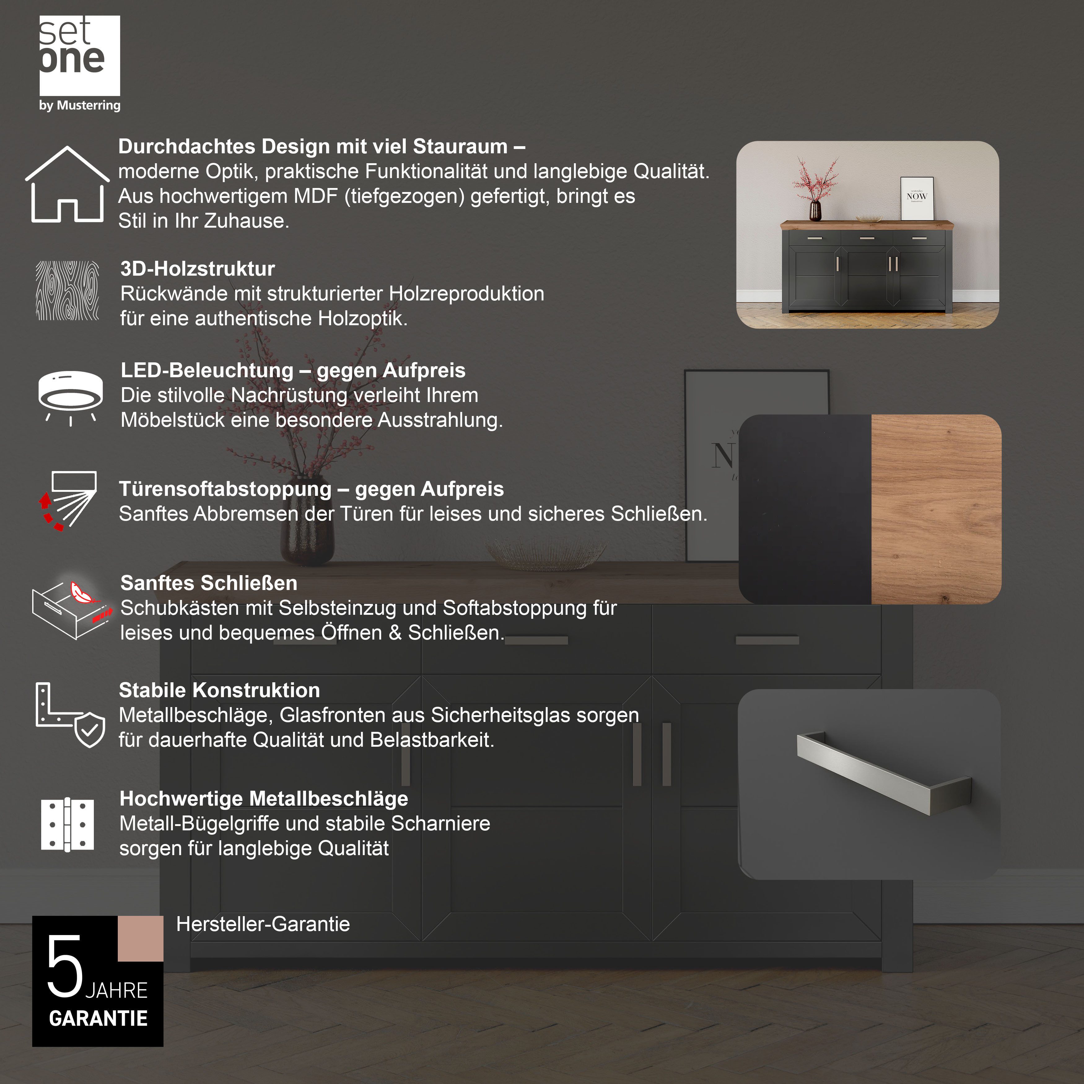 set one by Musterring Dressoir York Type 52, in 3 kleurvarianten, landhuisstijl, B 184 x H 95 cm