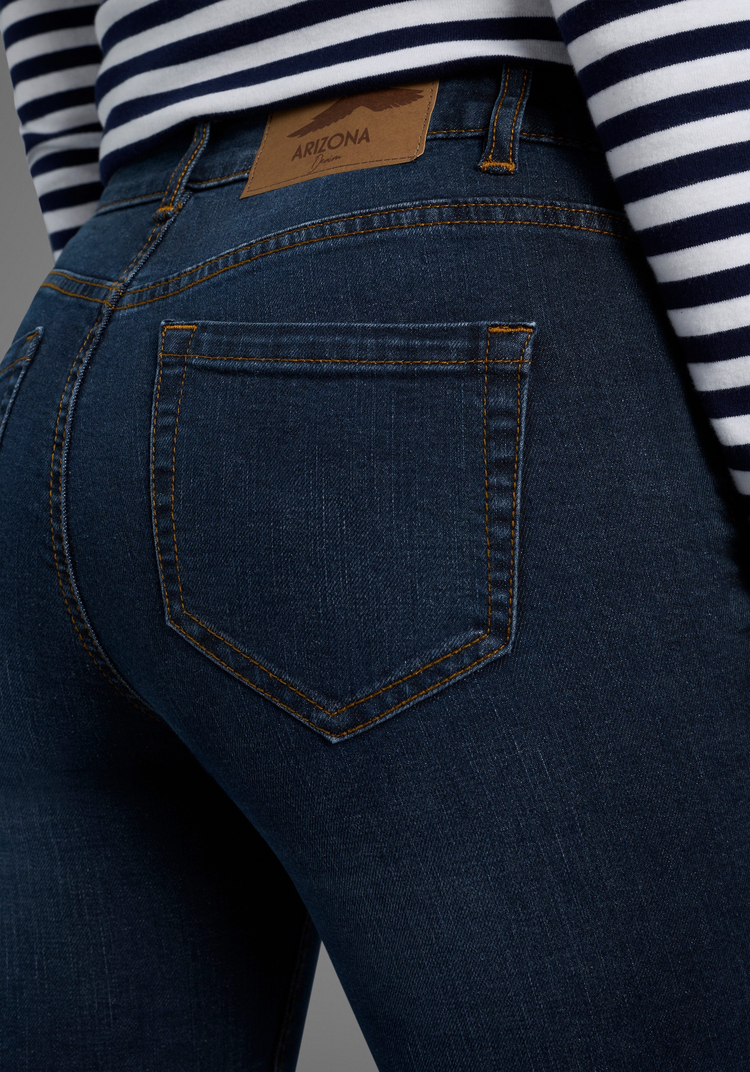 Arizona Slim fit jeans Tailleband met zij-elastiek inzet smalle pasvorm, skinny jeans, used-wassing, hoge taille