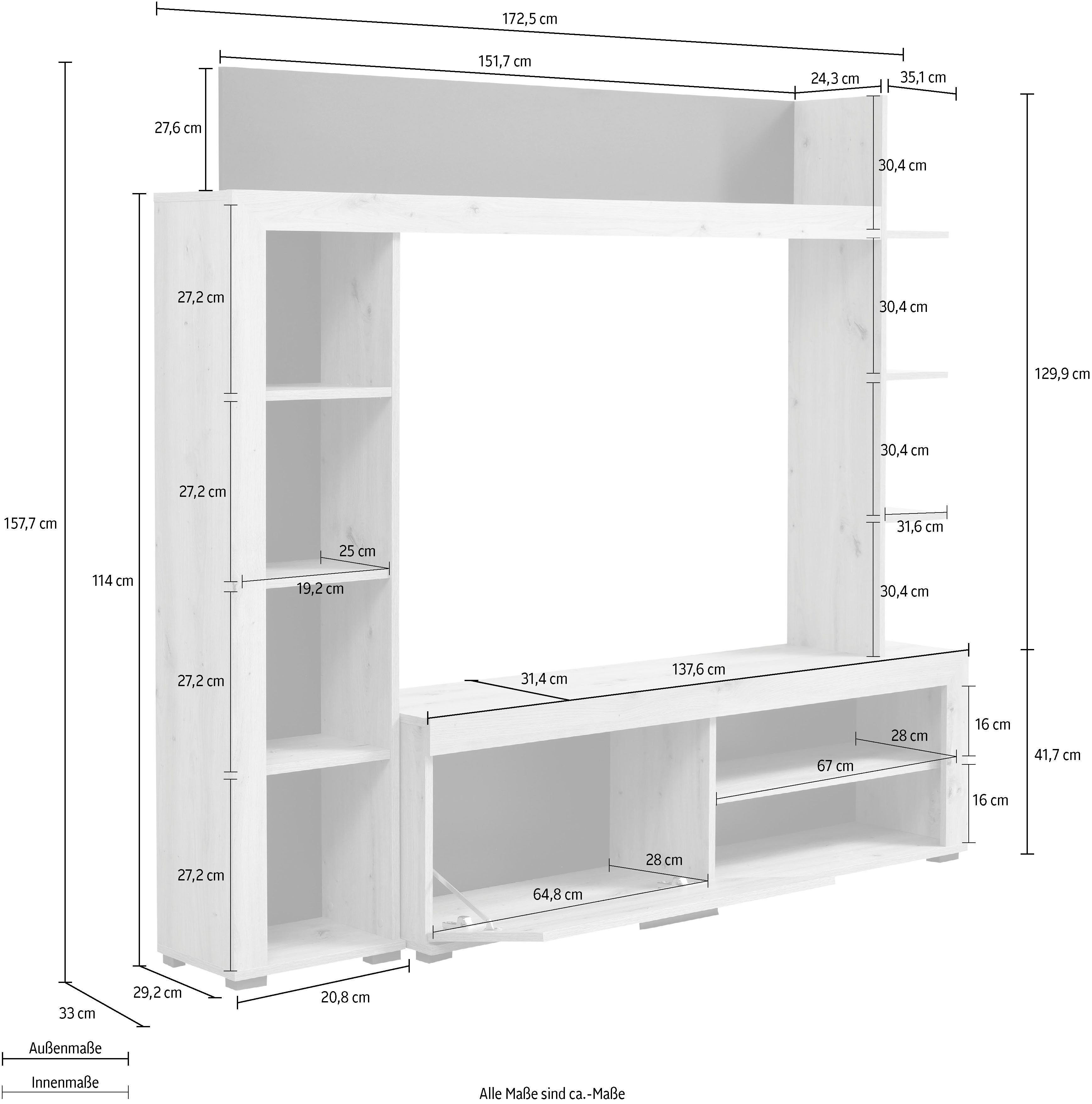 INOSIGN Wandmeubel Rubi met tv-lowboard en rekverbouwing, breedte/hoogte 172,5/157,7 cm (set, 4-delig)