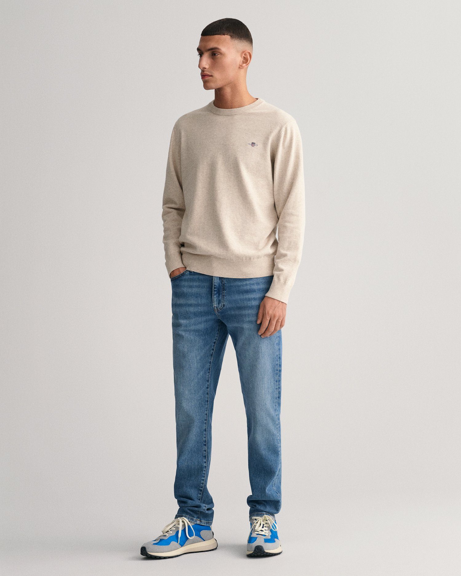 Gant Trui met ronde hals CLASSIC COTTON C-NECK Premium breipullover van zachte 100% katoen overgangspullover