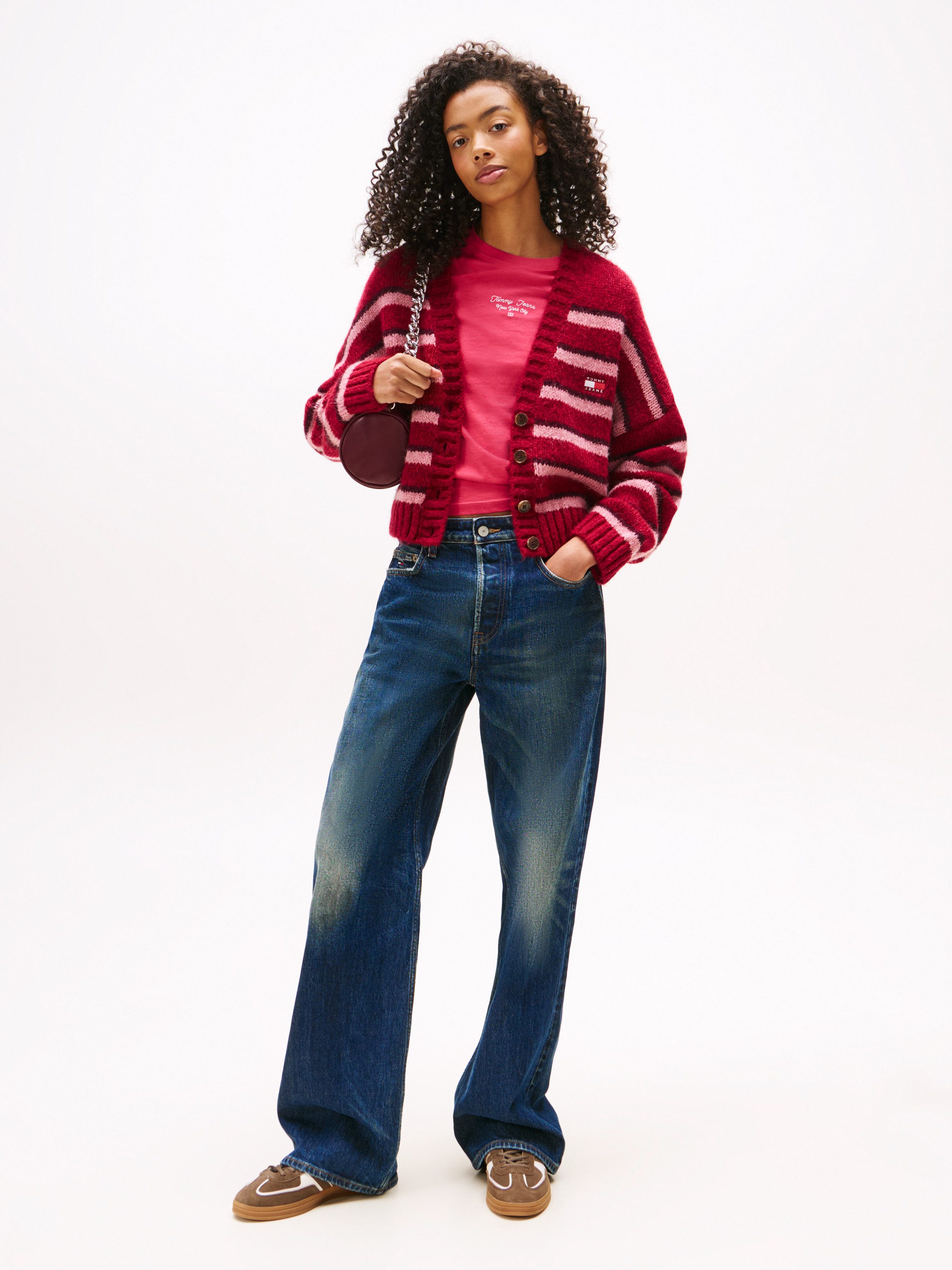 TOMMY JEANS Vest TJW BADGE STRIPE FLUFF CARDI EXT