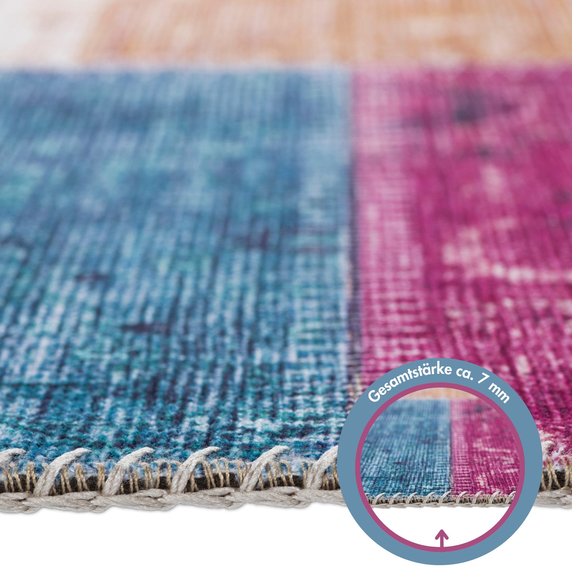 LUXOR living Vloerkleed Prima 2 Korte pool, patchwork motief, vintage-design, woonkamer