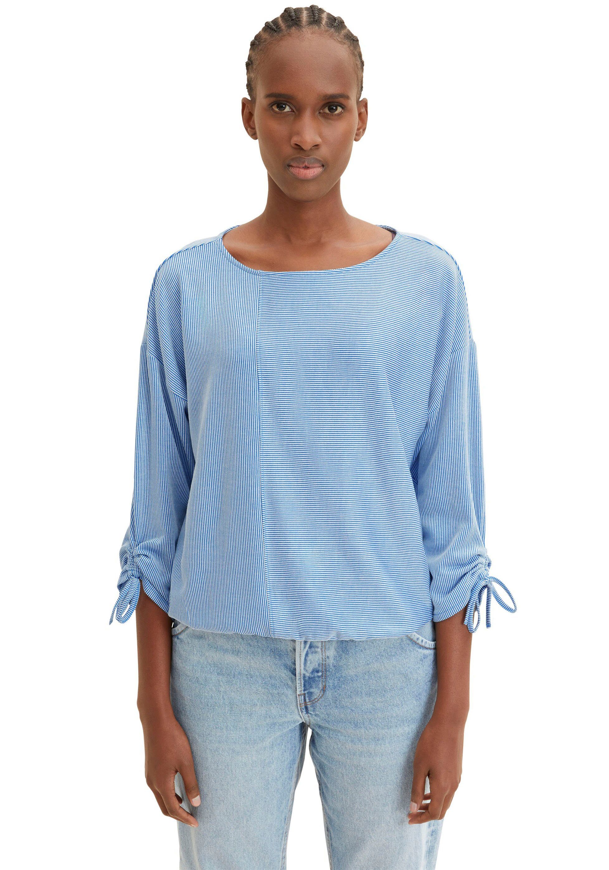 Tom Tailor Denim Shirt met 3/4 mouwen in fijne rib-look