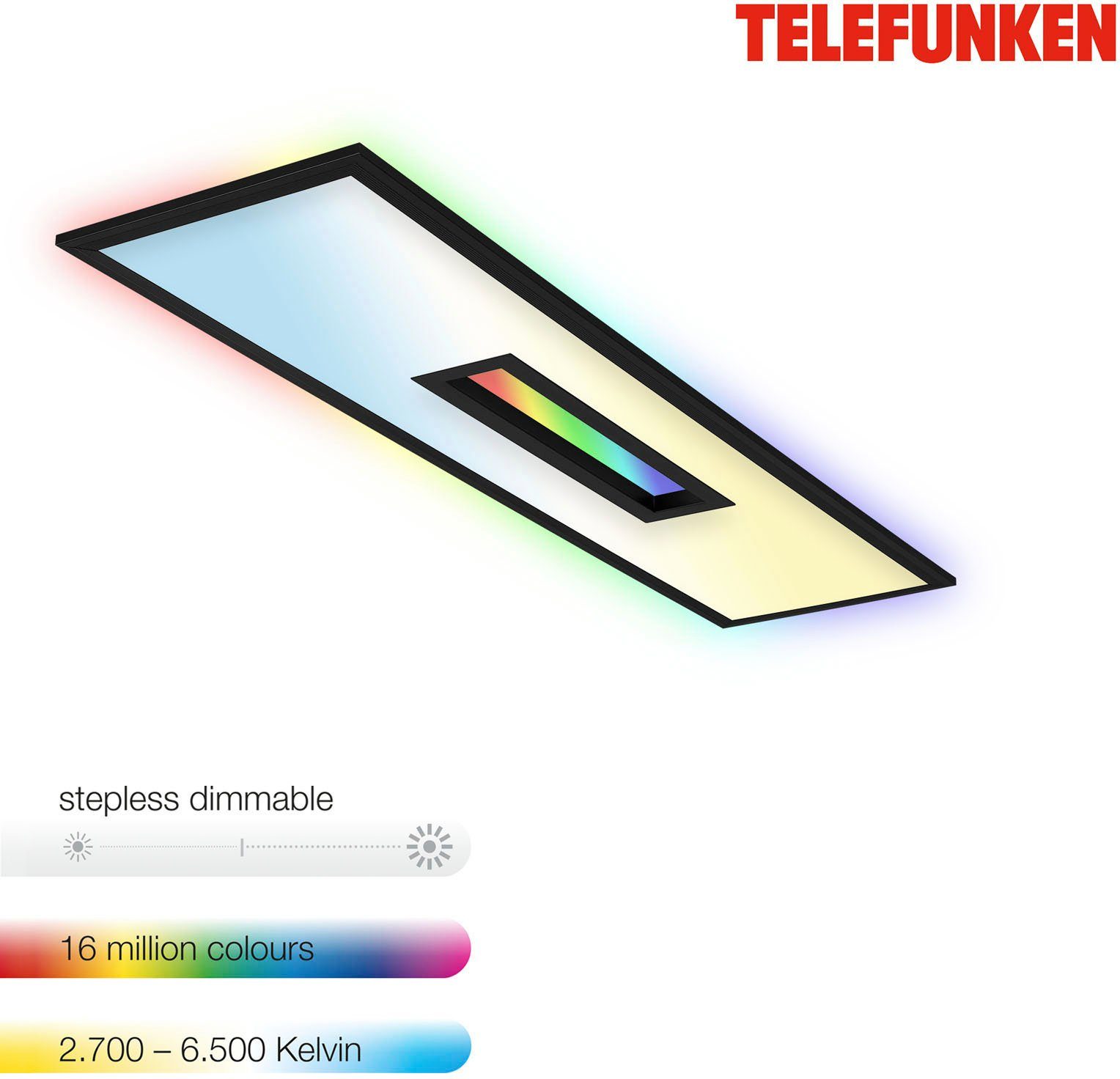 Telefunken Led-paneel 319605TF CENTERBACK Plafondlamp, RGB, backlight, CCT, inclusief afstandsbediening, dimbaar