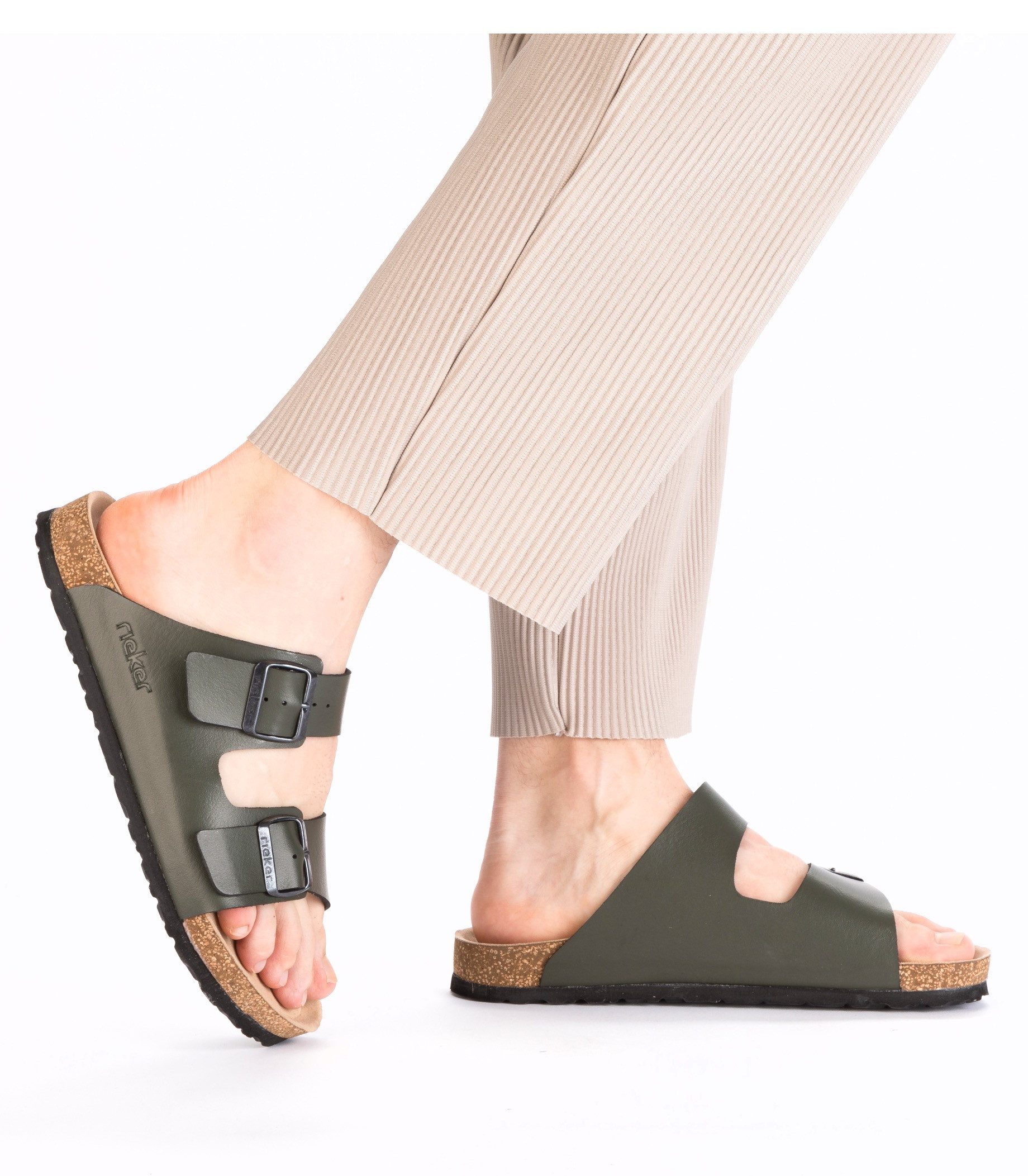 Rieker Slippers , zomerschoen, slippers, pantoffel, met twee klittenbandsluitingen