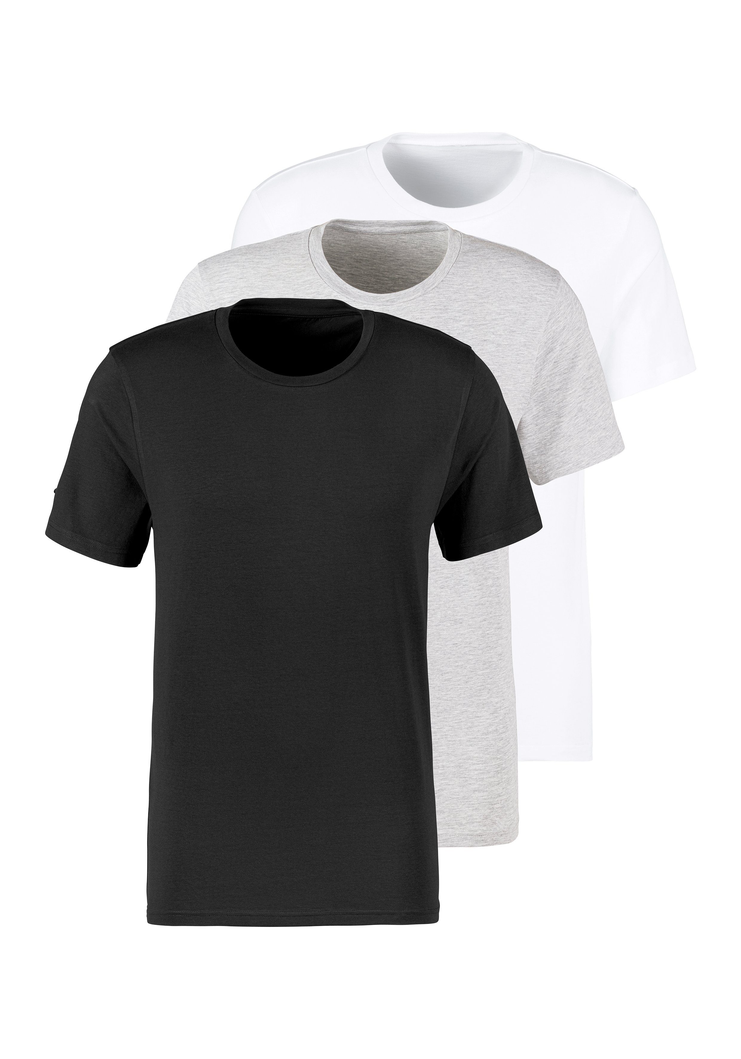 Bruno Banani T-shirt met ronde hals (set, 3-delig)