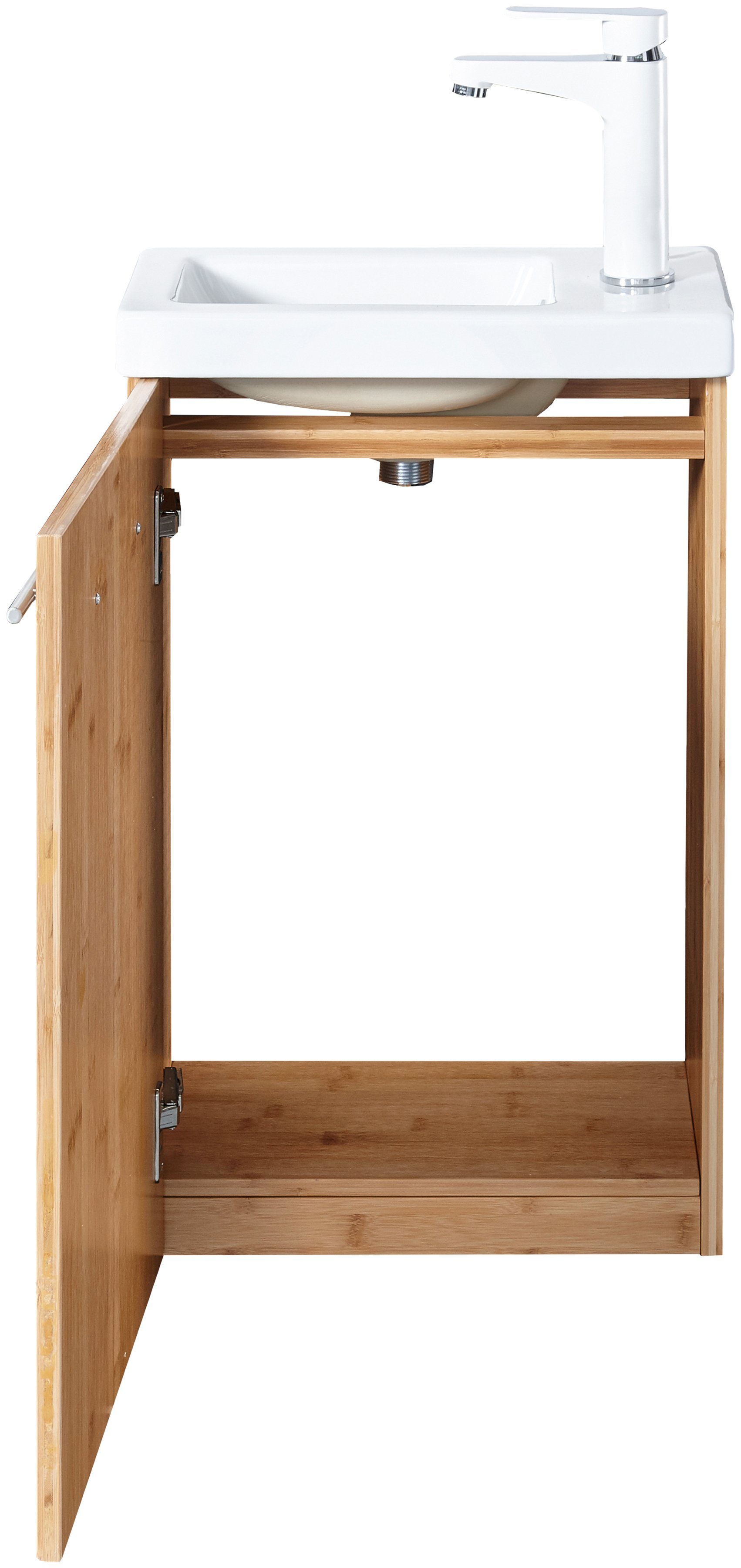 welltime Wastafelonderkast Bamboe New Breedte 40 cm, voor de gastenbadkamer, SlimLine