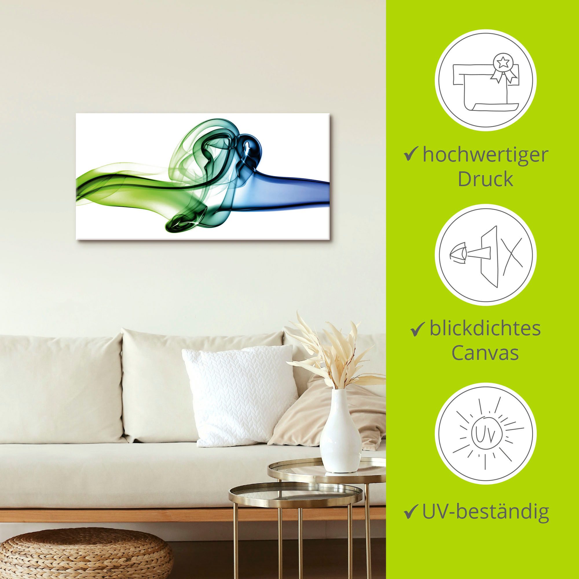 Artland Artprint Botsing van blauw en groen als artprint van aluminium, artprint op linnen, muursticker, verschillende maten