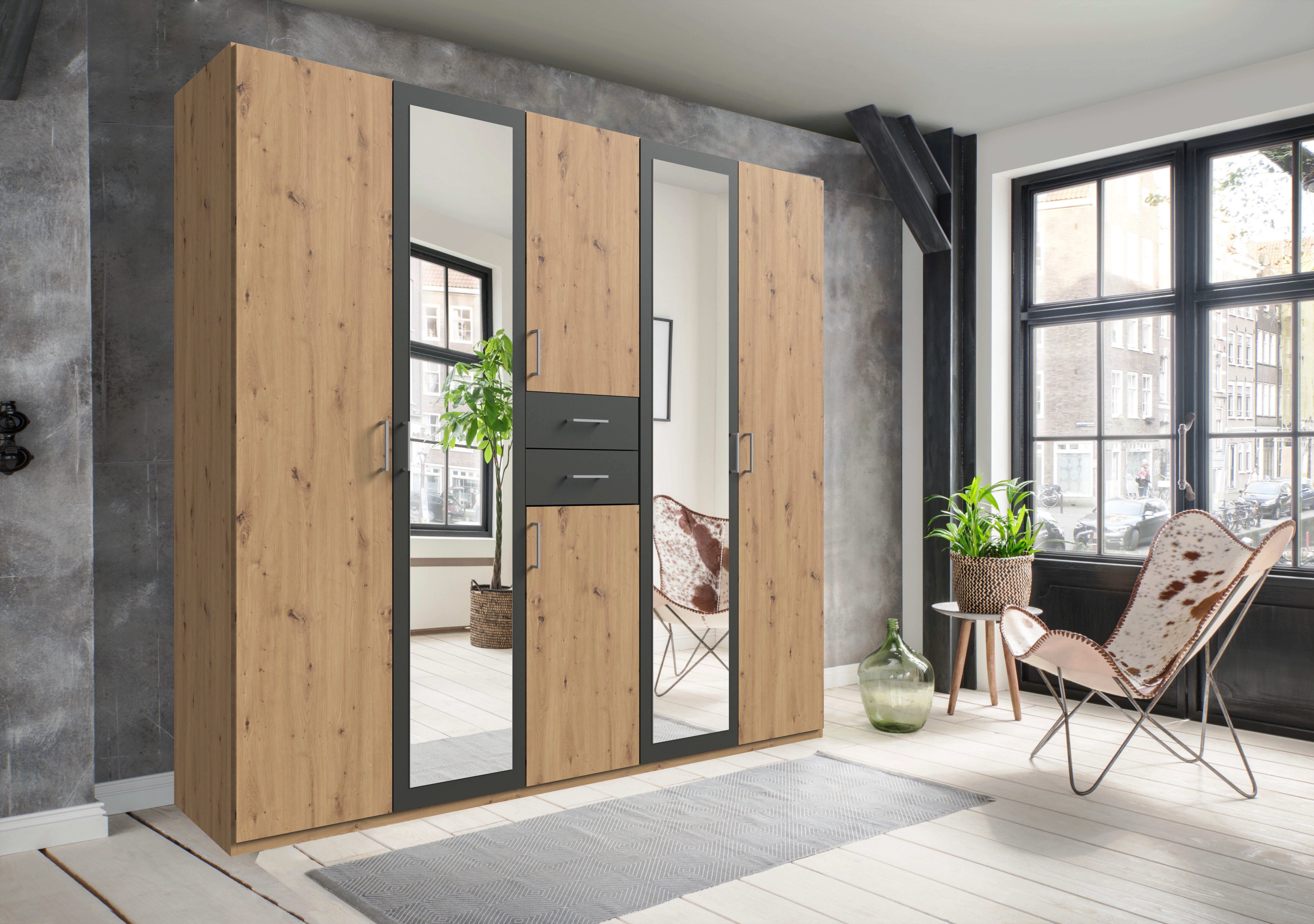 Wimex Kledingkast Diver draaideurkast met spiegel, 180, 225 of 270cm breed Bestseller slaapkamerkast optioneel met 3 binneninrichtingen