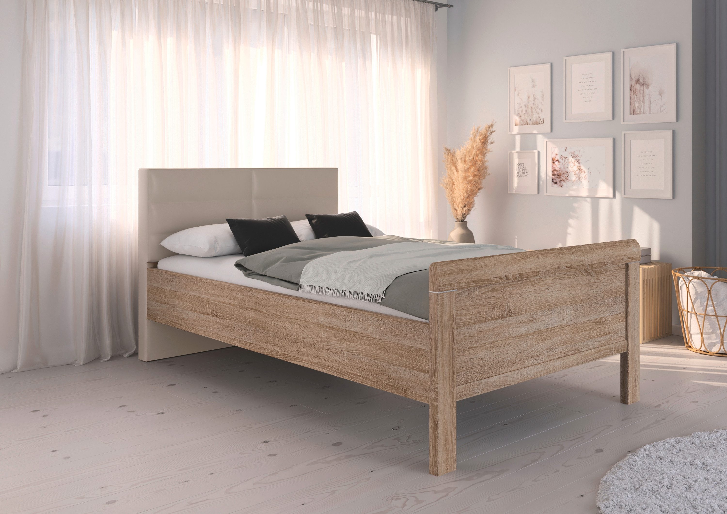rauch Bed Eenpersoons Stollenbed EVELYN in comfortabele hoogte met gestoffeerd hoofdeinde in elegante stijl made in germany